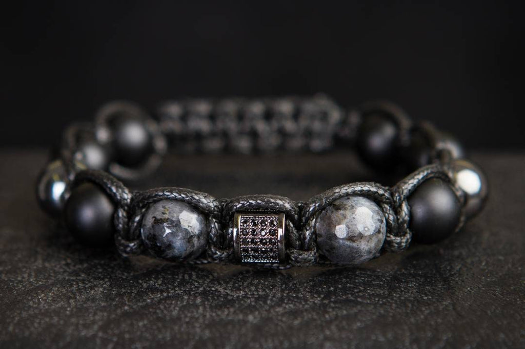 Men's bracelet diamond Black beads hematite, lavrikite, black onyx, zirconium. Gift for men