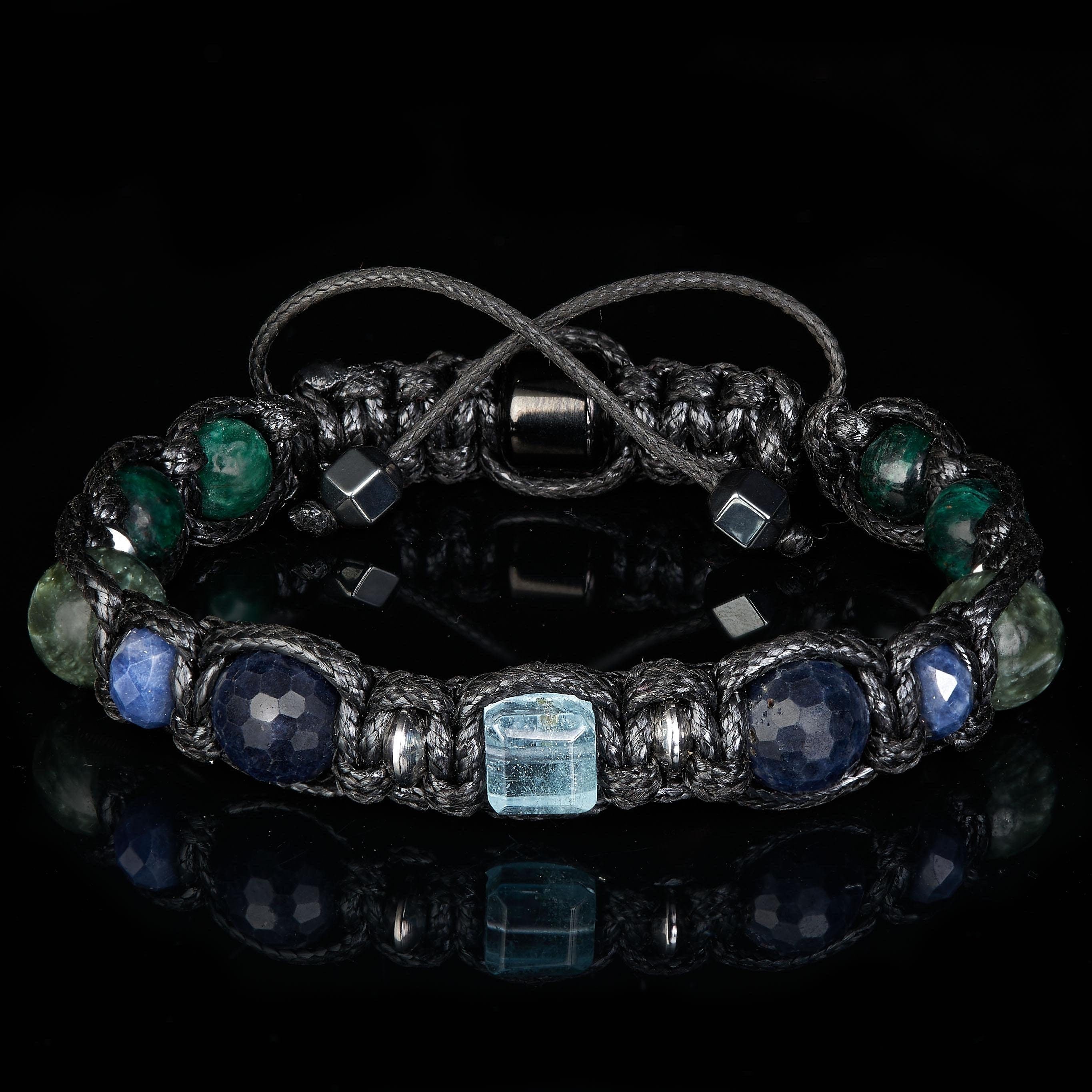 Blue sapphire bracelet men, Minimalist men's bracelet with precious stones - kyanite, hematite. Gifts for man protection success Jewelry
