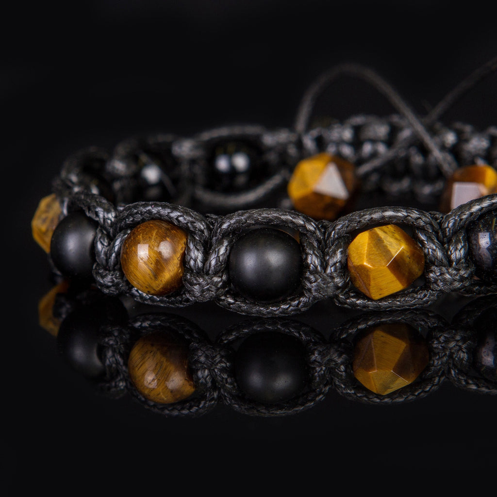 Mens Beaded Bracelet Black Matte Onyx Tiger Eye Spiritual Bracelet for Protection and Prosperity