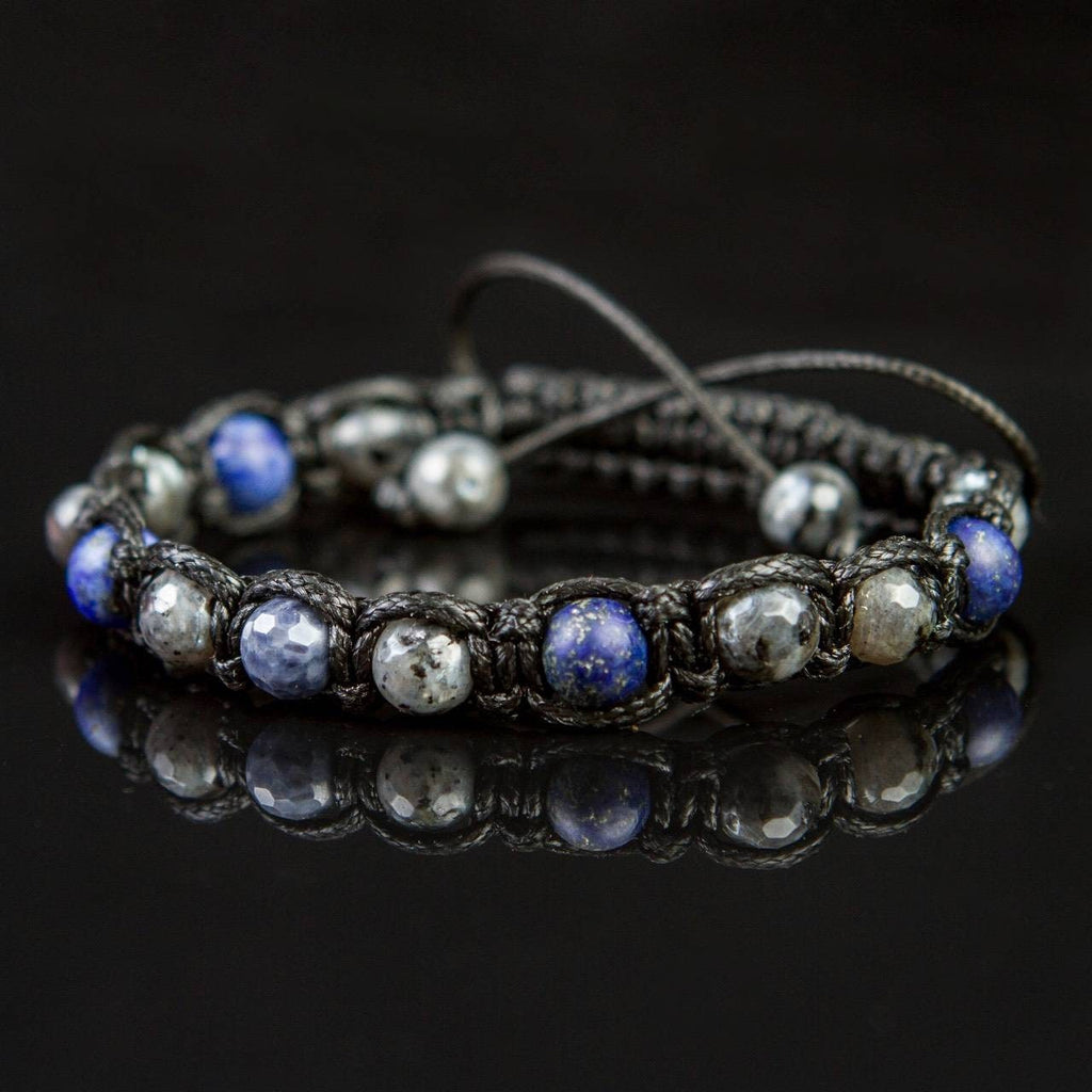 Men's Sapphire Bracelet • Lapis Lazuli & Larvikite Gemstone Beads