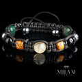 Men's bracelet with precious stones citrine - obsidian, fuchsite for wealth, protection and harmony