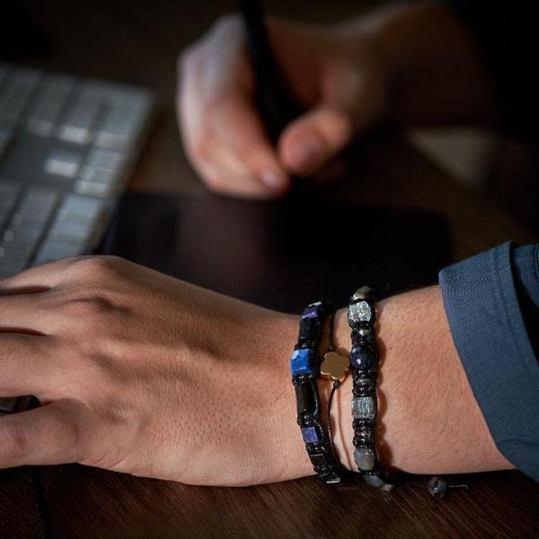 Real gemstone bracelet, blue lapis lazuli bracelet for men. Adjustable men's bracelet with precious stones. Gift for husband with meaning