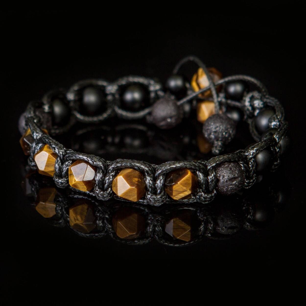 Tiger Eye Bracelet for Men – Protection Lava Rock  Black Onyx – Spiritual Gift – Grounding Energy Healing Jewelry – Matte Beads