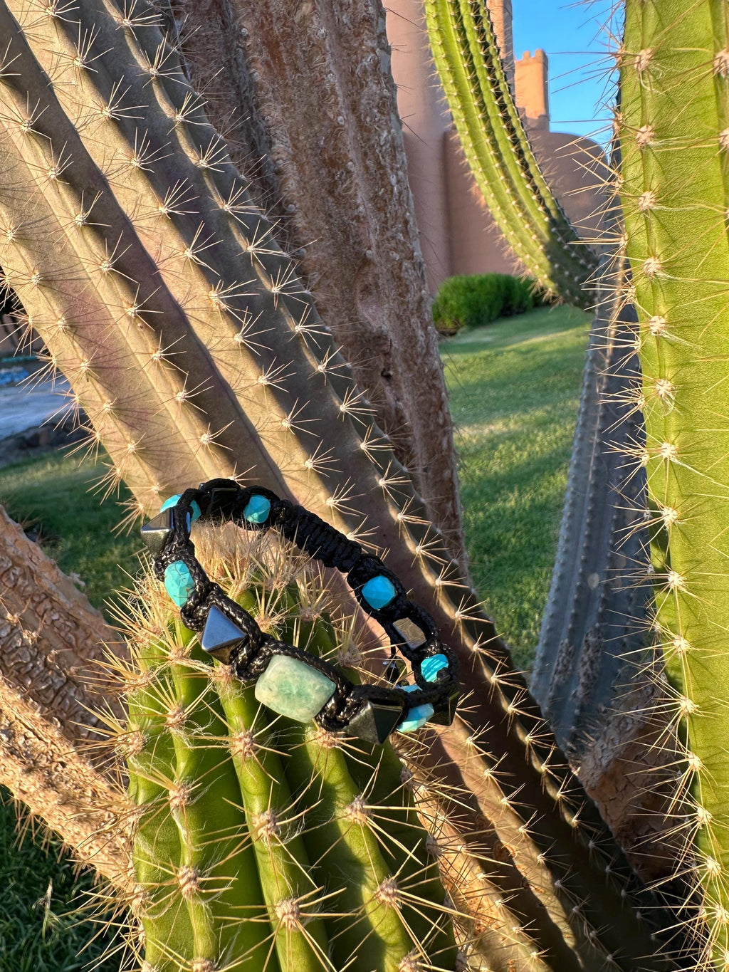 Men’s Turquoise Bracelet with Amazonite  Hematite, Protection and Strength, Anxiety Relief, Handmade Gift for Boyfriend Husband