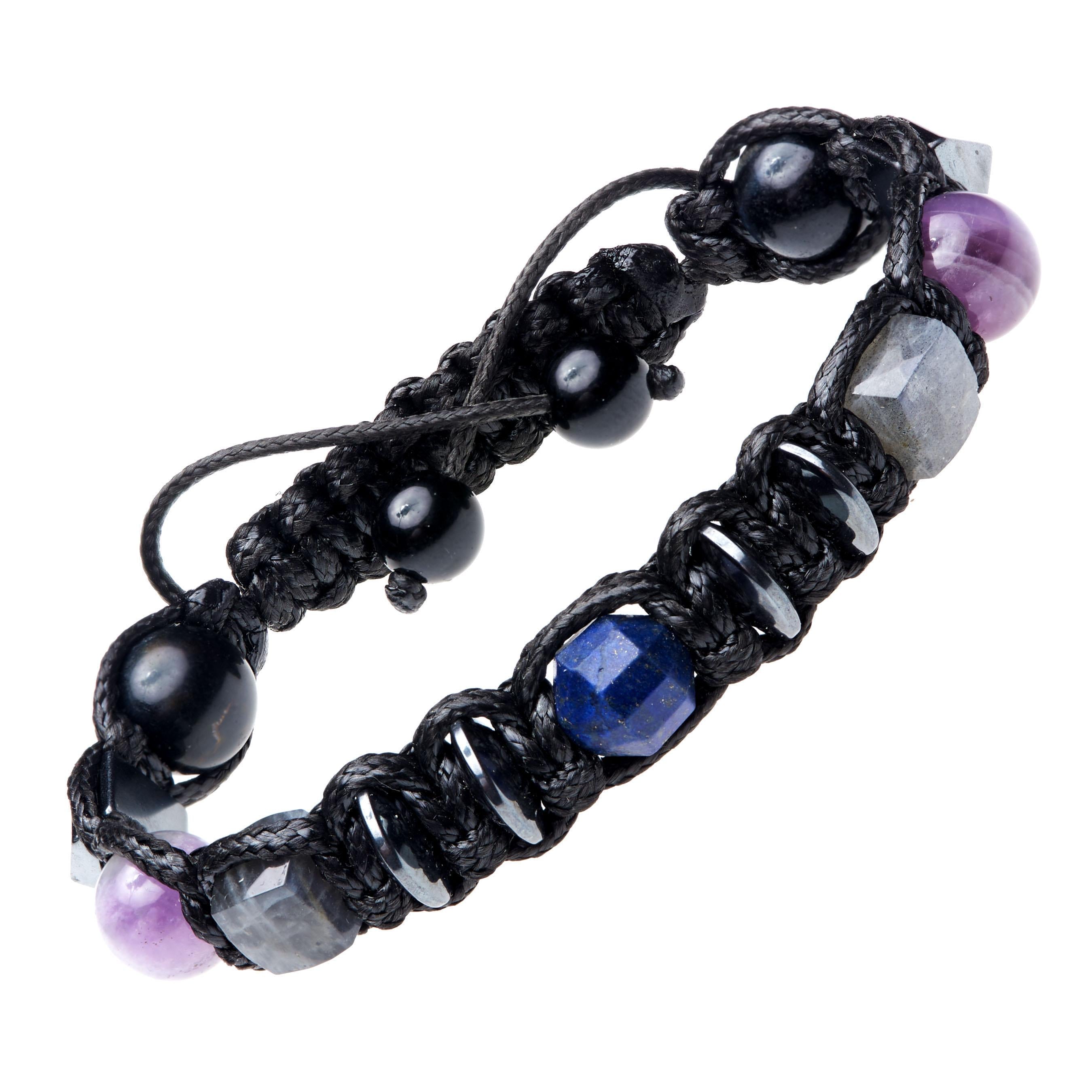 Amethyst • Black Tourmaline • Unique Mens Bracelet Customizable Healing Crystal, Engraving • Protective Amulet  for Abundance Prosperity