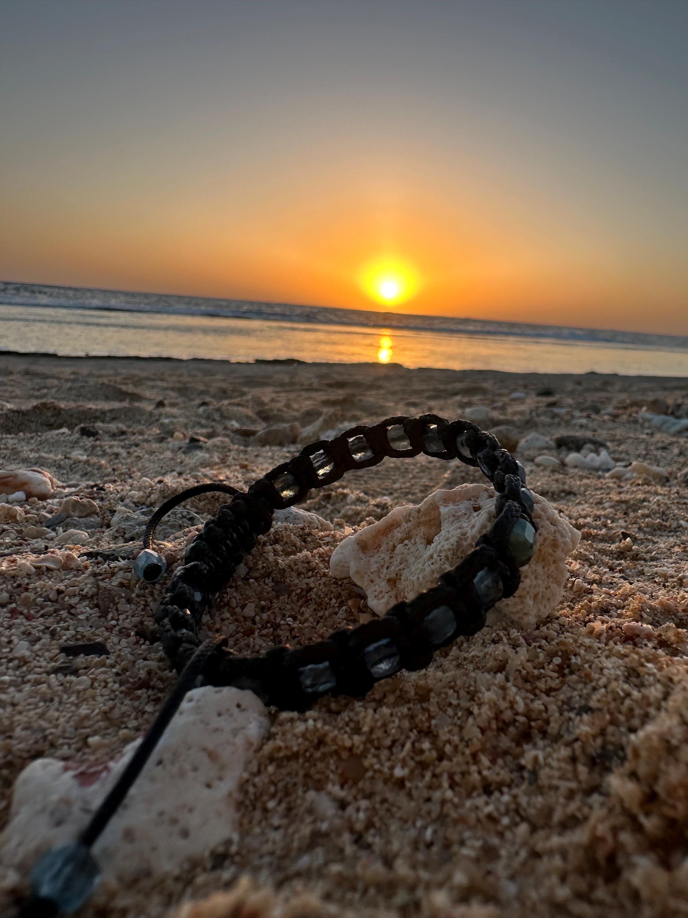 Mens Gemstone Bracelet Natural Aquamarine • Emerald Bracelet for Him | Handmade Spiritual Mens Jewelry