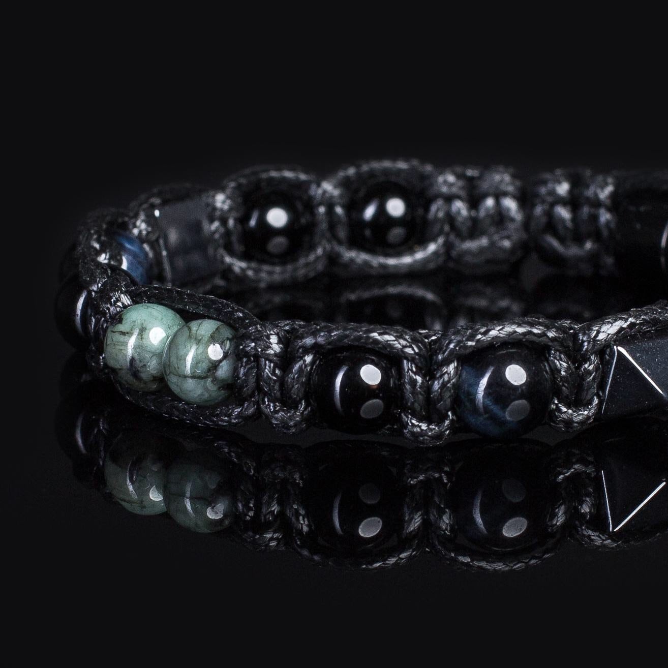 Men's bracelet with emerald, black tourmaline, hematite, blue tiger's eye. Bracelets • Matching bracelet.