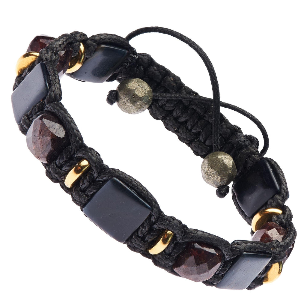 Energy Protection Men Bracelet gemstone Flat beads Blue tiger eye. Garnet cubes bracelets Gold Luxury men's jewelry