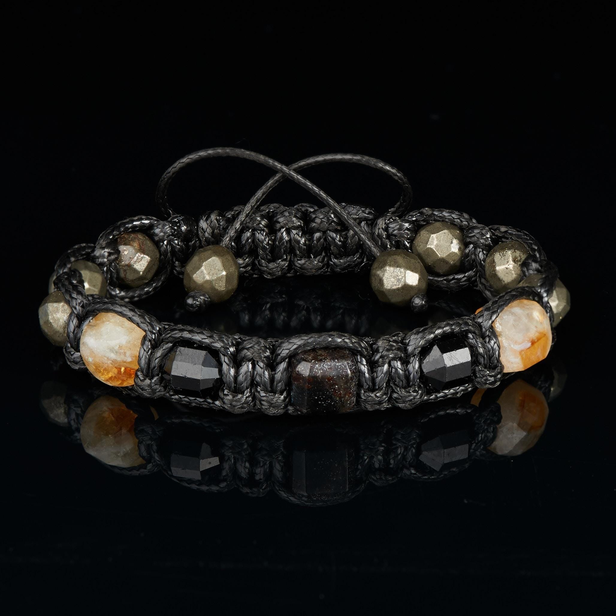 Men’s Gemstone Bracelet – Black Tourmaline Citrine Pyrite Garnet | Handmade Crystal Jewelry for Protection & Abundance