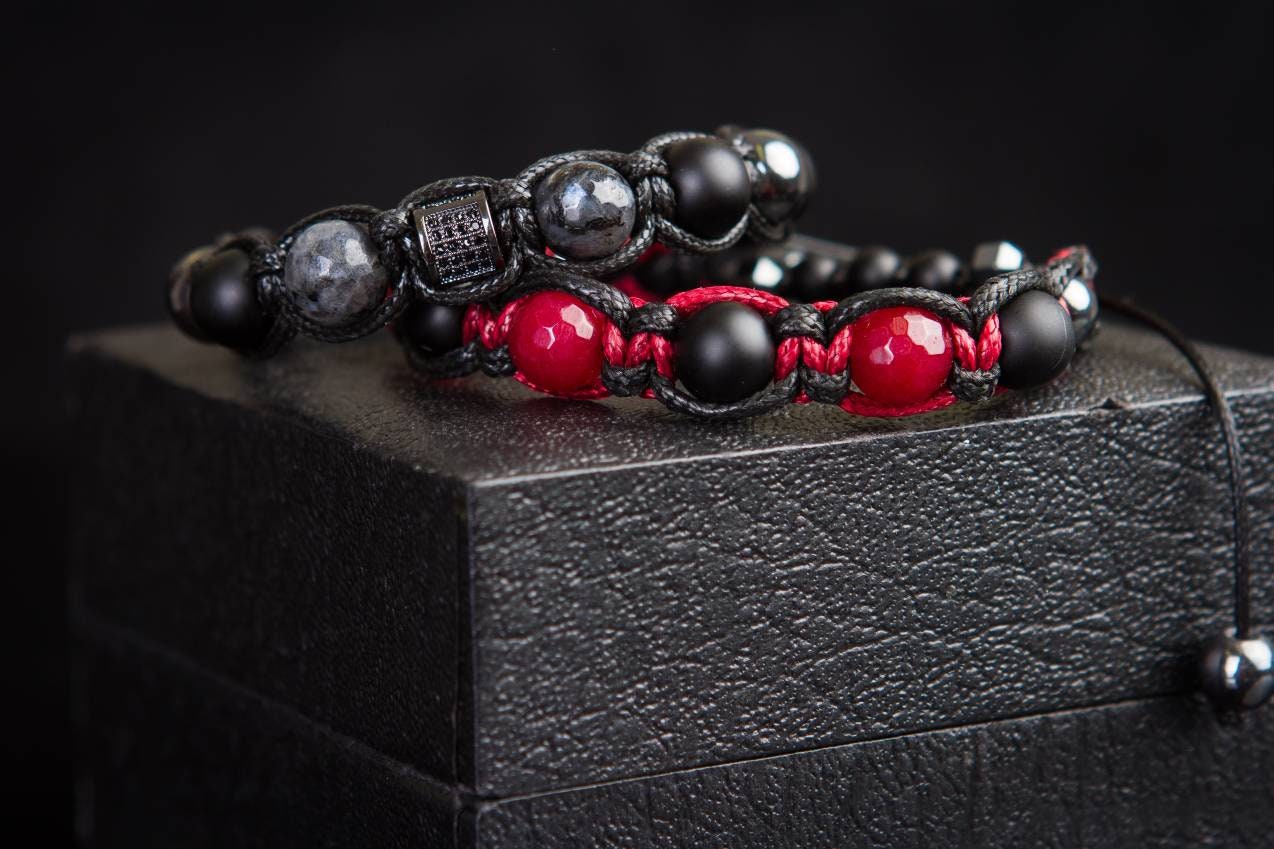 Men's bracelet diamond Black beads hematite, lavrikite, black onyx, zirconium. Gift for men