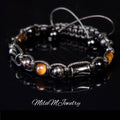 Mens Tiger Eye Bracelet Fathers Day Gift Hematite Tourmaline  Black Veined Impression Jasper Protection Strength Grounding Jewelry for Dad