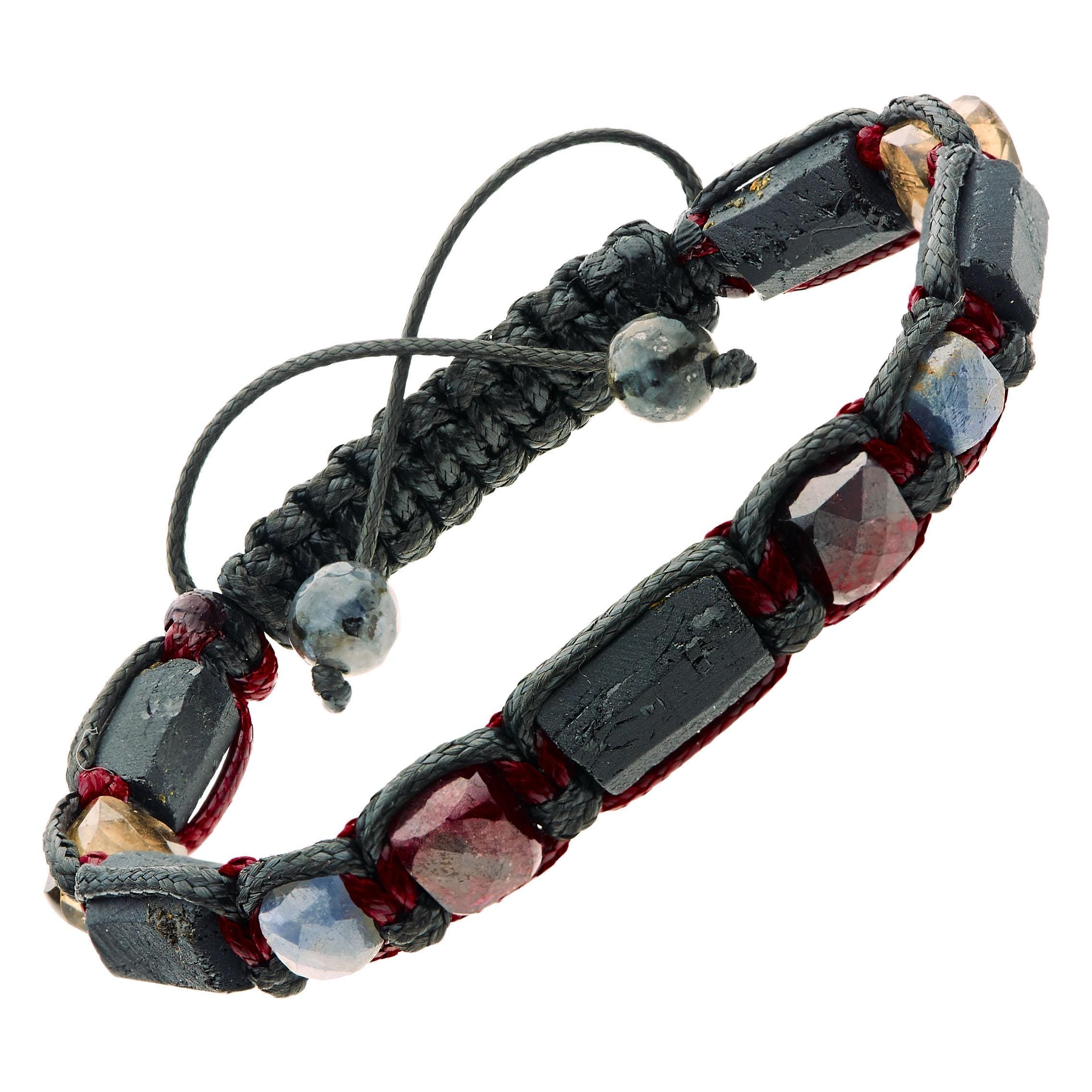 Men’s Black Tourmaline Bracelet with Real Sapphire  Garnet Gemstones – Protective Bracelet for Men, Perfect Birthday Gift for Aries