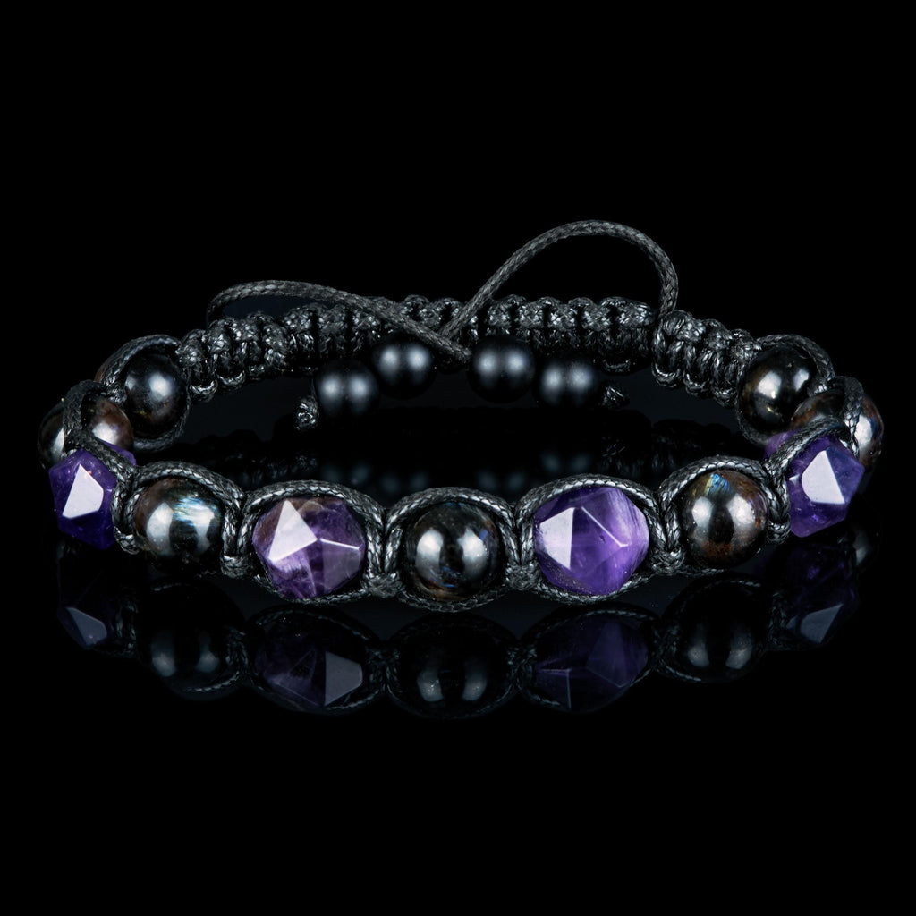 Amethyst • Unisex Bracelet for Men and Women. Men's Bracelet. Purple-black stones, 8 mm beaded bracelet for him. Gift for dad