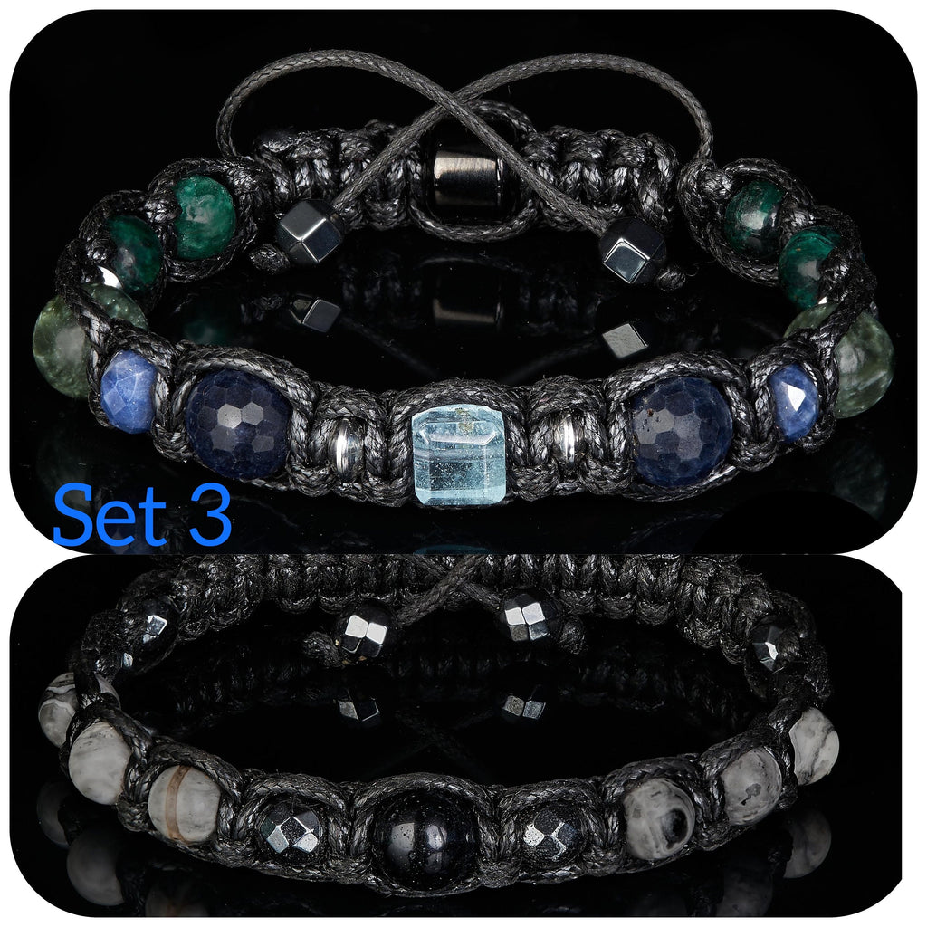 Blue sapphire bracelet men, Minimalist men's bracelet with precious stones - kyanite, hematite. Gifts for man protection success Jewelry