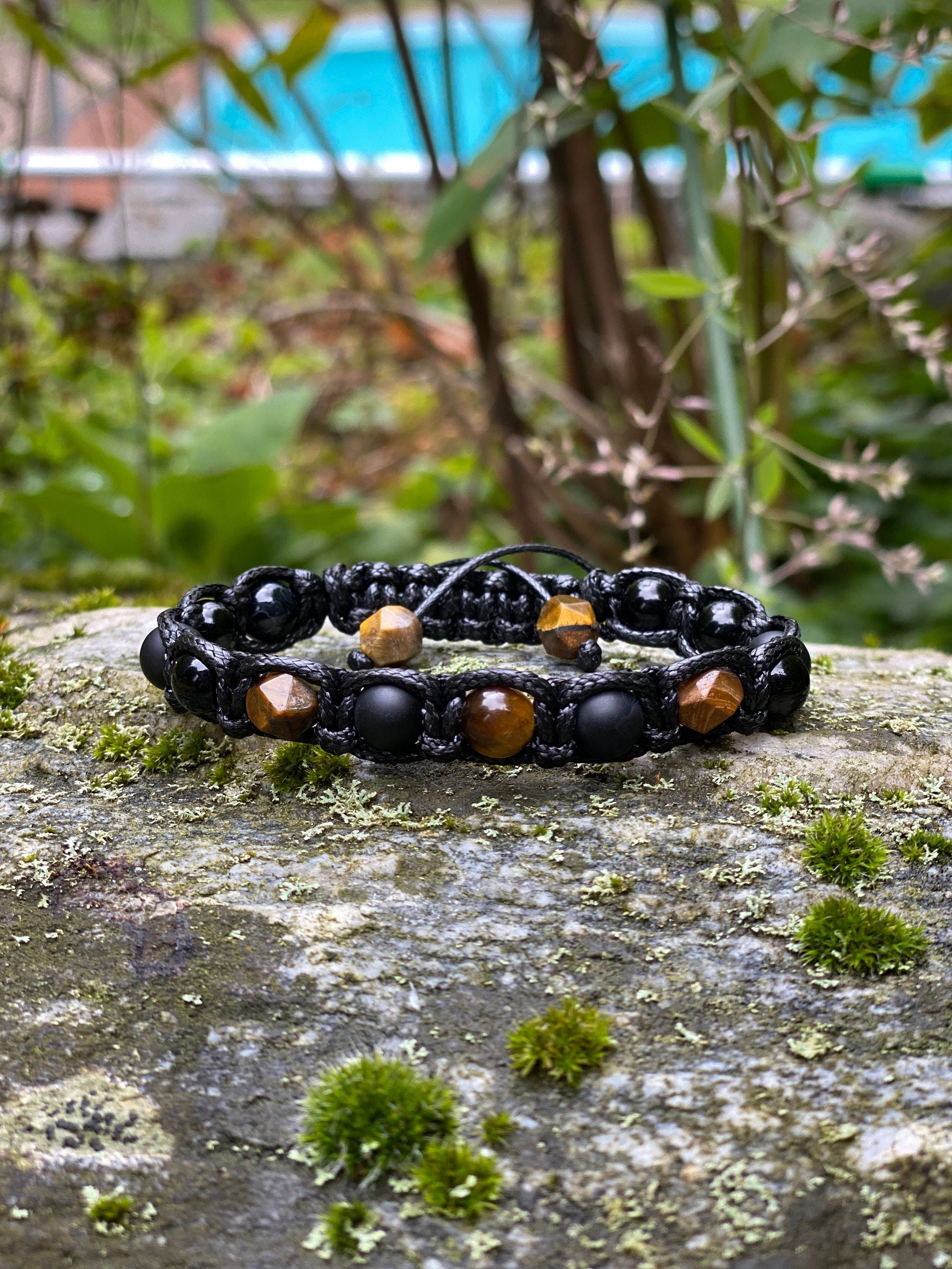 Mens Beaded Bracelet Black Matte Onyx Tiger Eye Spiritual Bracelet for Protection and Prosperity