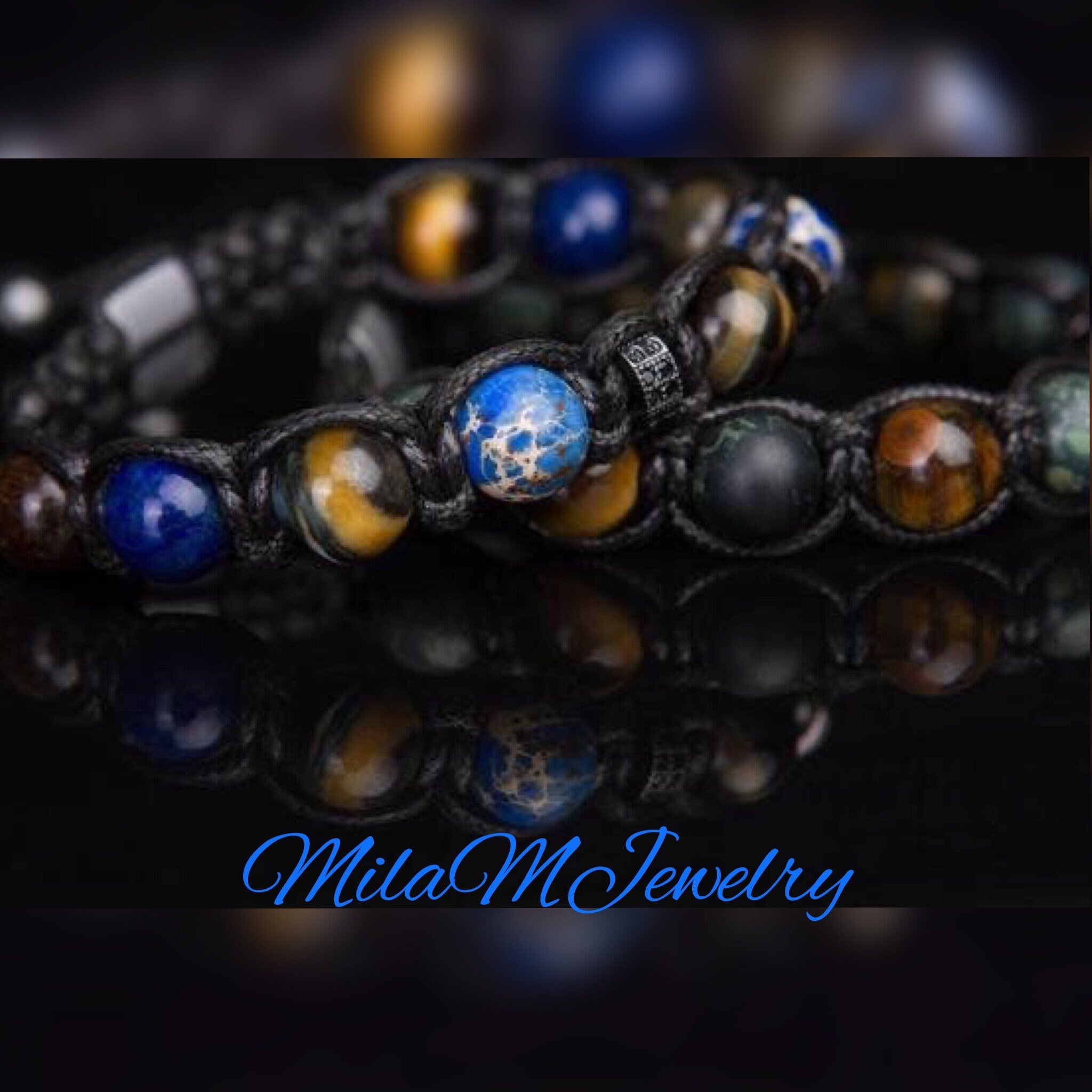 Men’s Natural Stone Bracelet, Tiger Eye Beaded Bracelet for Men, Green Rhyolite Gemstone Bracelet, Handmade Jewelry Gift for Him