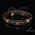 Mens Beaded Bracelet Black Matte Onyx Tiger Eye Spiritual Bracelet for Protection and Prosperity