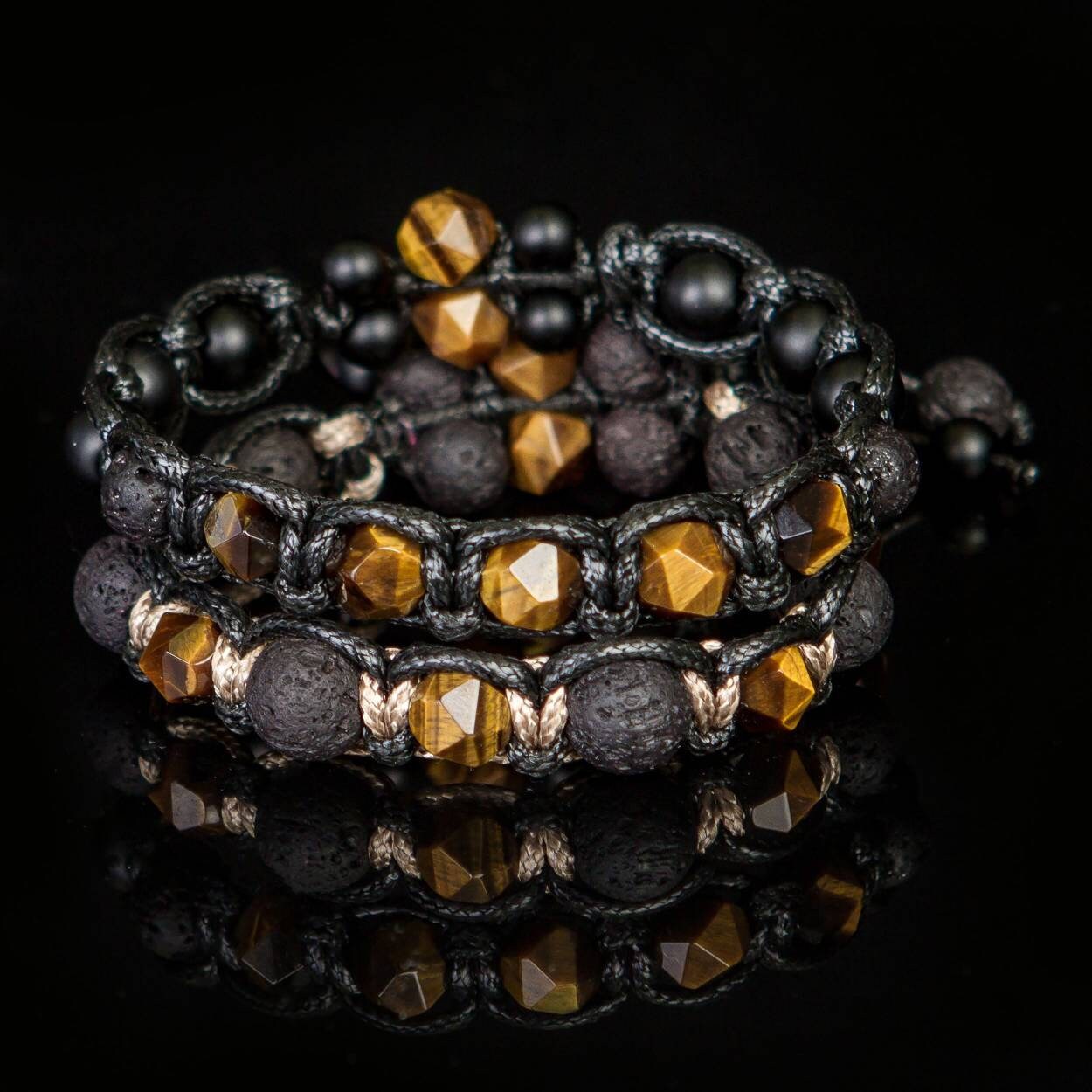 Tiger Eye Bracelet for Men – Protection Lava Rock  Black Onyx – Spiritual Gift – Grounding Energy Healing Jewelry – Matte Beads