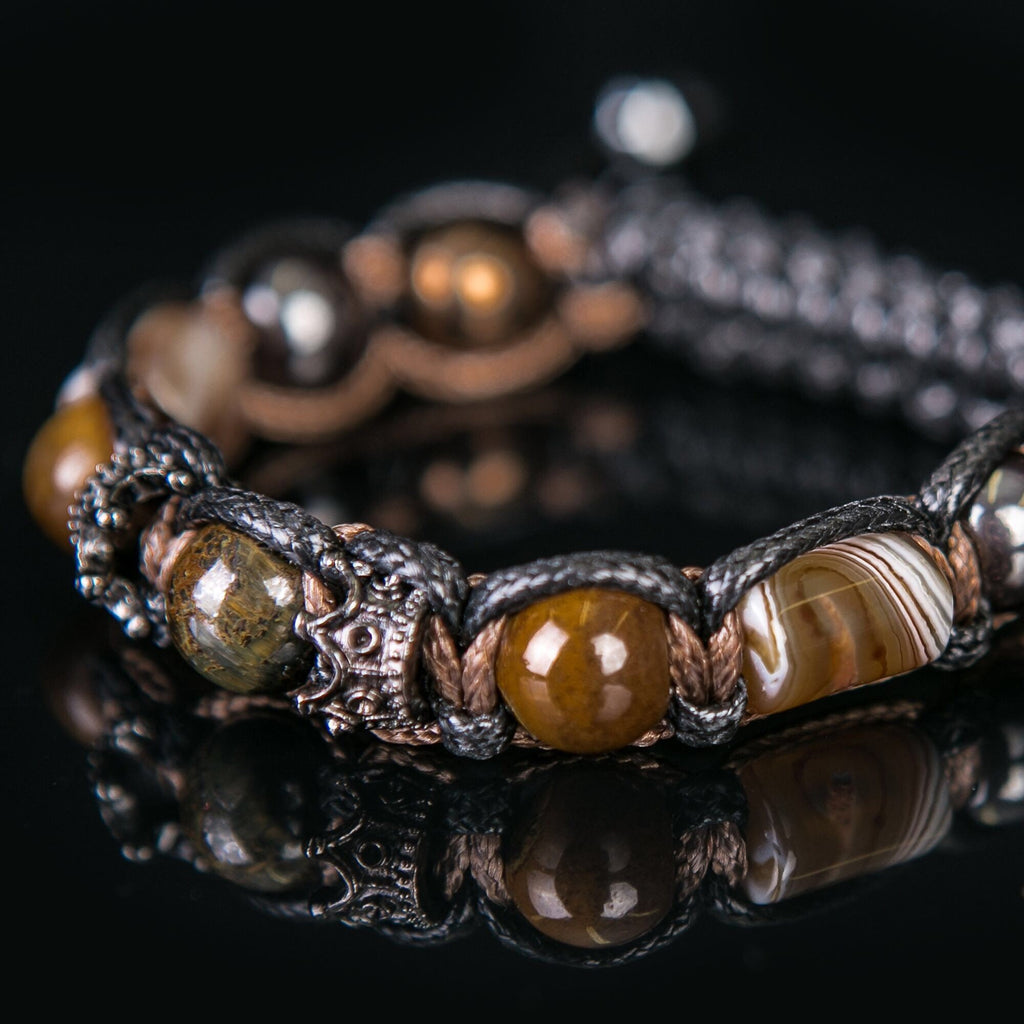 Mens Crown Bracelet Tiger Eye Hematite Black Elegant Braided Stone Bracelet 10mm Success Jewelry Gift For Boyfriend