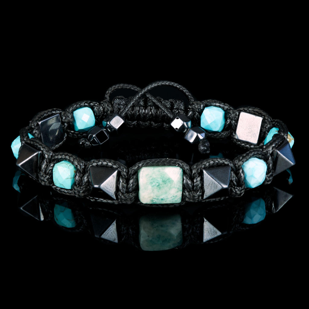Men’s Turquoise Bracelet with Amazonite  Hematite, Protection and Strength, Anxiety Relief, Handmade Gift for Boyfriend Husband