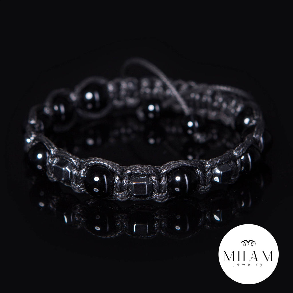 Black Men's Shamballa Bracelet with Hematite and Black Onyx. Handmade Bracelets Great Gifts for Him