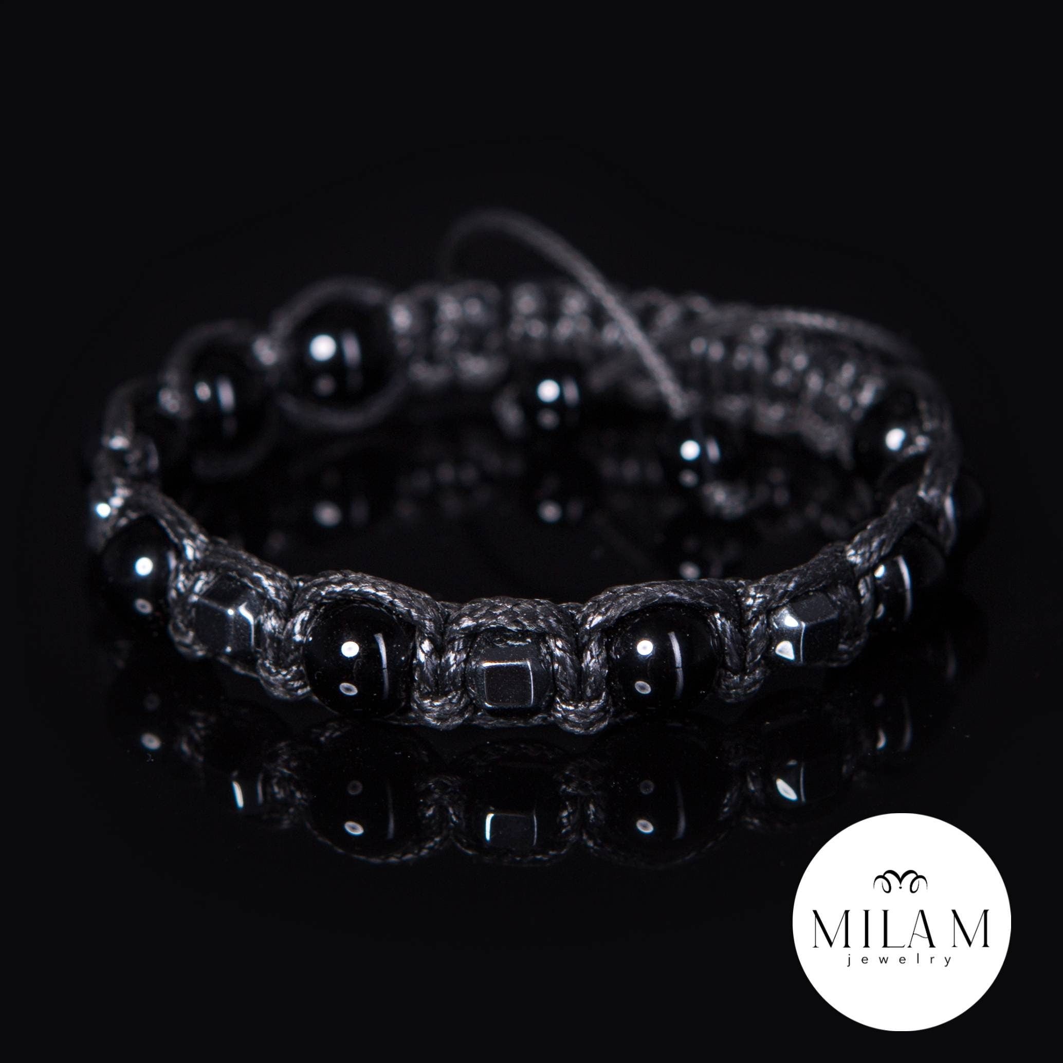 Black Men's Shamballa Bracelet with Hematite and Black Onyx. Handmade Bracelets Great Gifts for Him