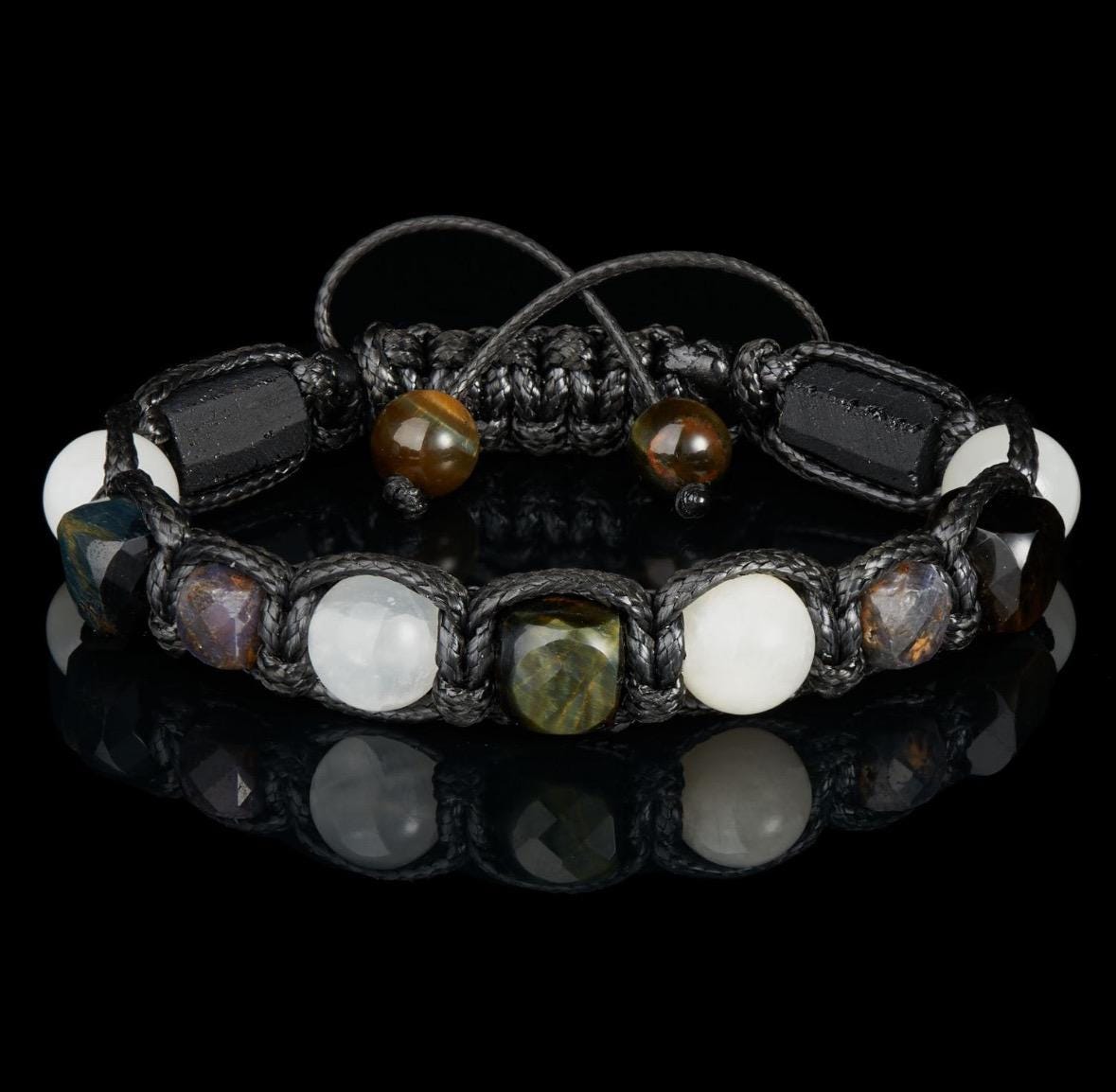 Protection Bracelet for Men, Black Tourmaline Obsidian Sapphire Bracelet, Grounding Intention Bracelet, Spiritual Jewelry