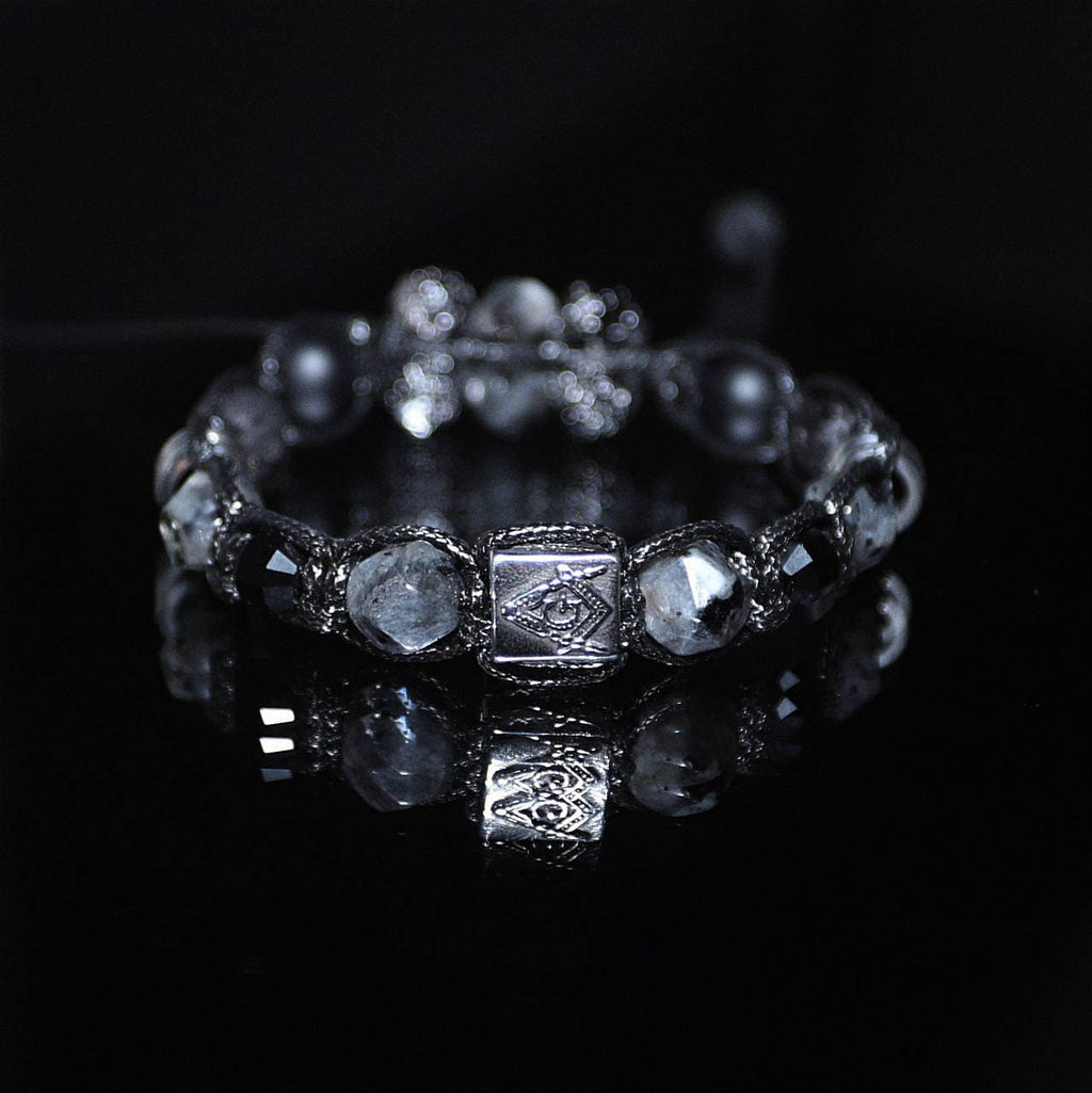 Men’s Masonic Bracelet Square and Compasses G, Black Tourmaline Bracelet for Men, Stainless Steel Bead, Freemasonry Symbol Jewelry, Handmade