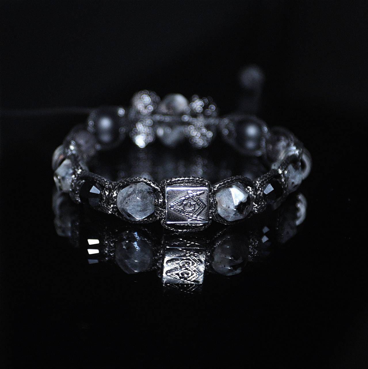Men’s Masonic Bracelet Square and Compasses G, Black Tourmaline Bracelet for Men, Stainless Steel Bead, Freemasonry Symbol Jewelry, Handmade
