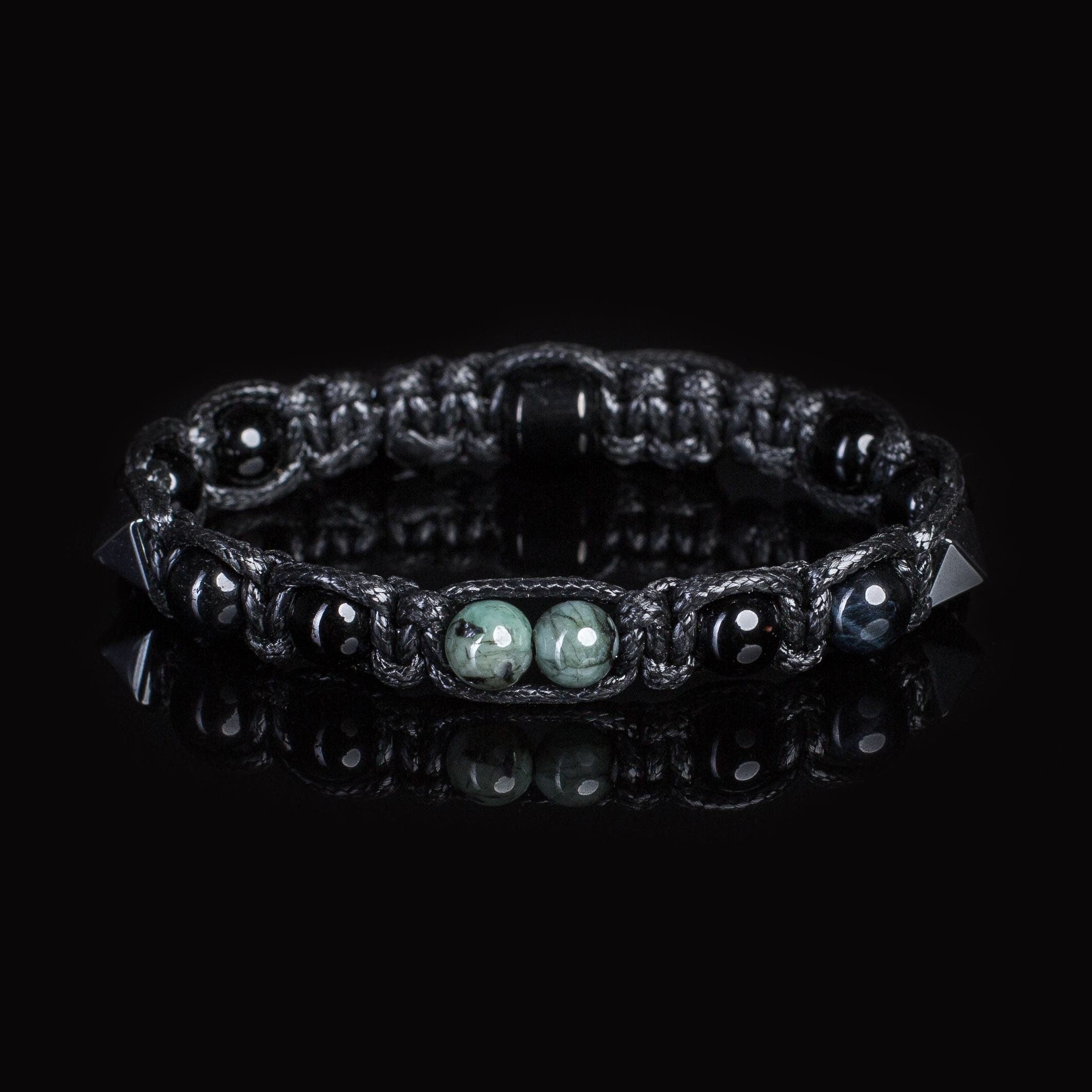 Men's bracelet with emerald, black tourmaline, hematite, blue tiger's eye. Bracelets • Matching bracelet.