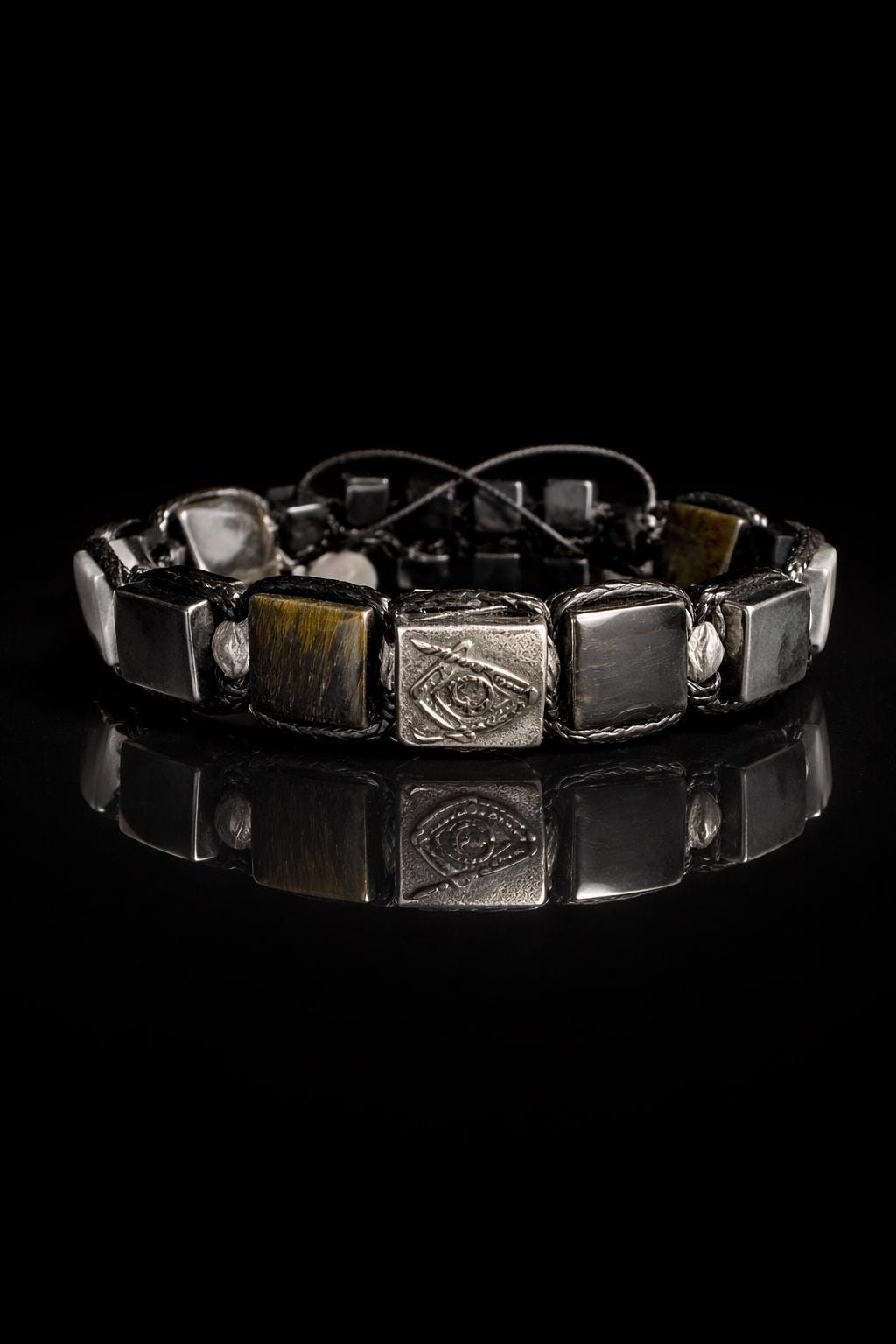 Masonic Symbol Bracelet for Men - Tiger's Eye Protection Stones - Sacred Geometry Jewelry, Brotherhood Gift, Freemason Talisman for Him