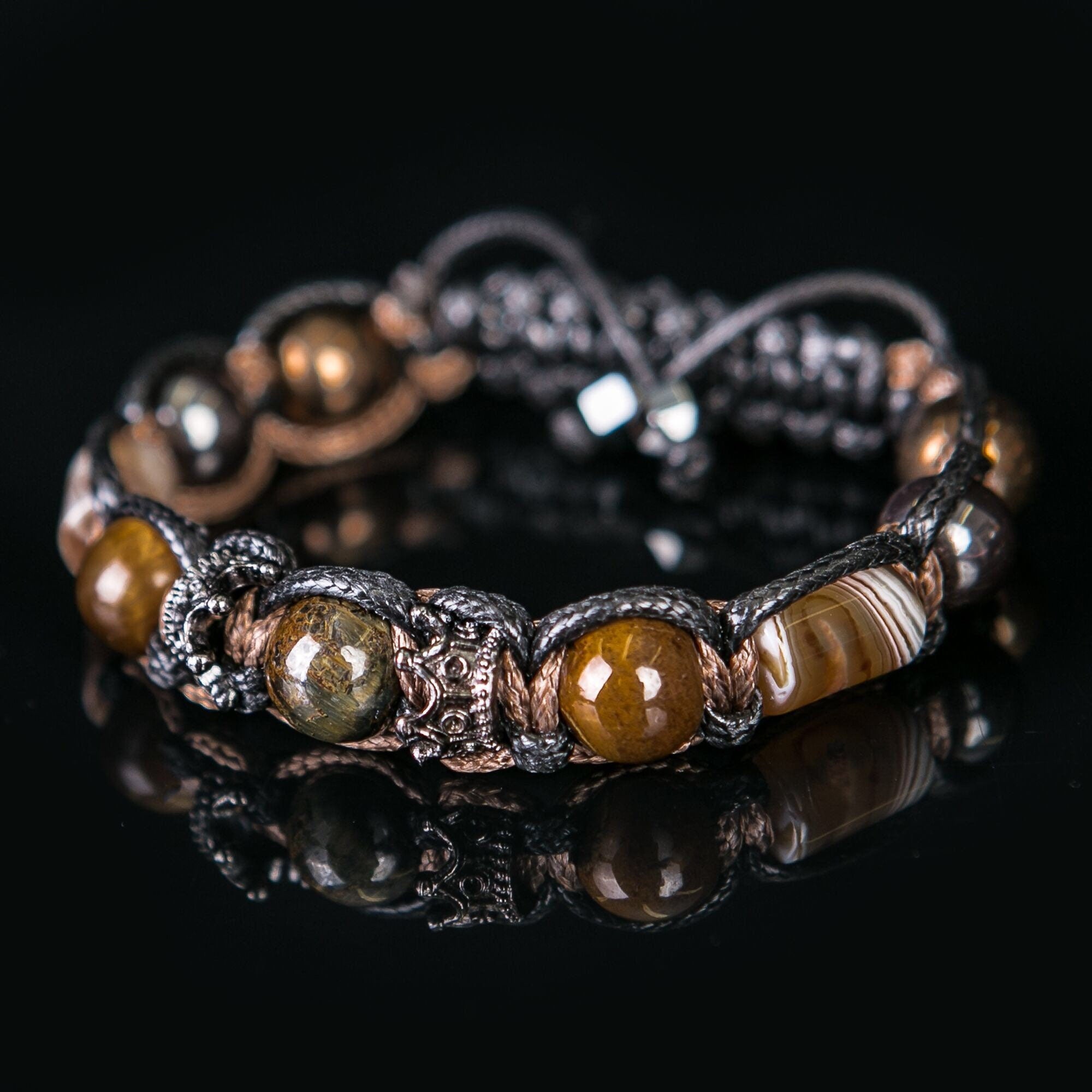 Mens Crown Bracelet Tiger Eye Hematite Black Elegant Braided Stone Bracelet 10mm Success Jewelry Gift For Boyfriend