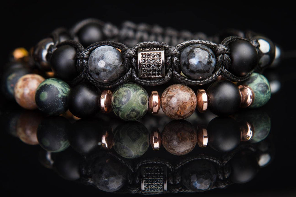 Men's bracelet diamond Black beads hematite, lavrikite, black onyx, zirconium. Gift for men