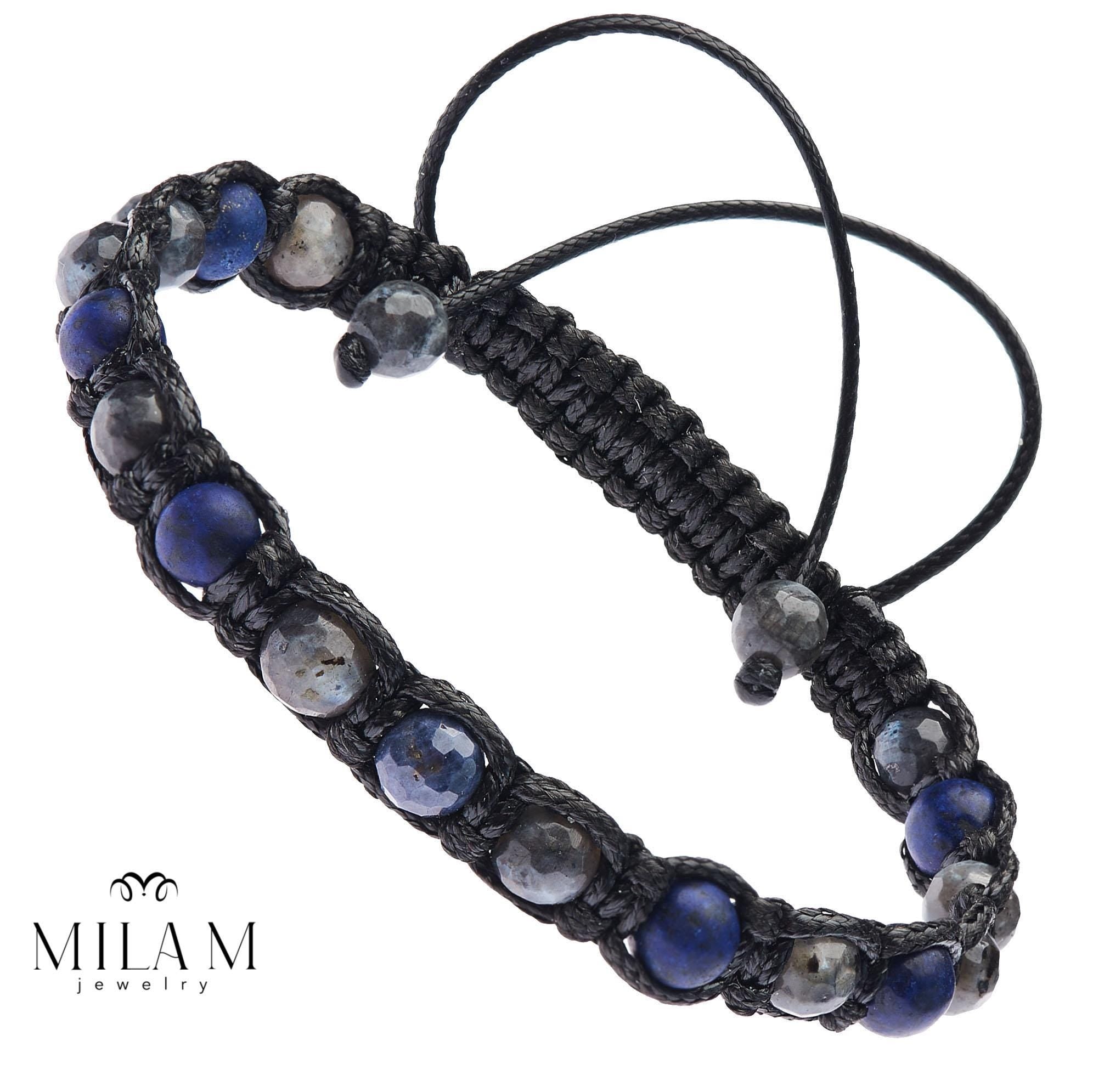 Men's Sapphire Bracelet • Lapis Lazuli & Larvikite Gemstone Beads