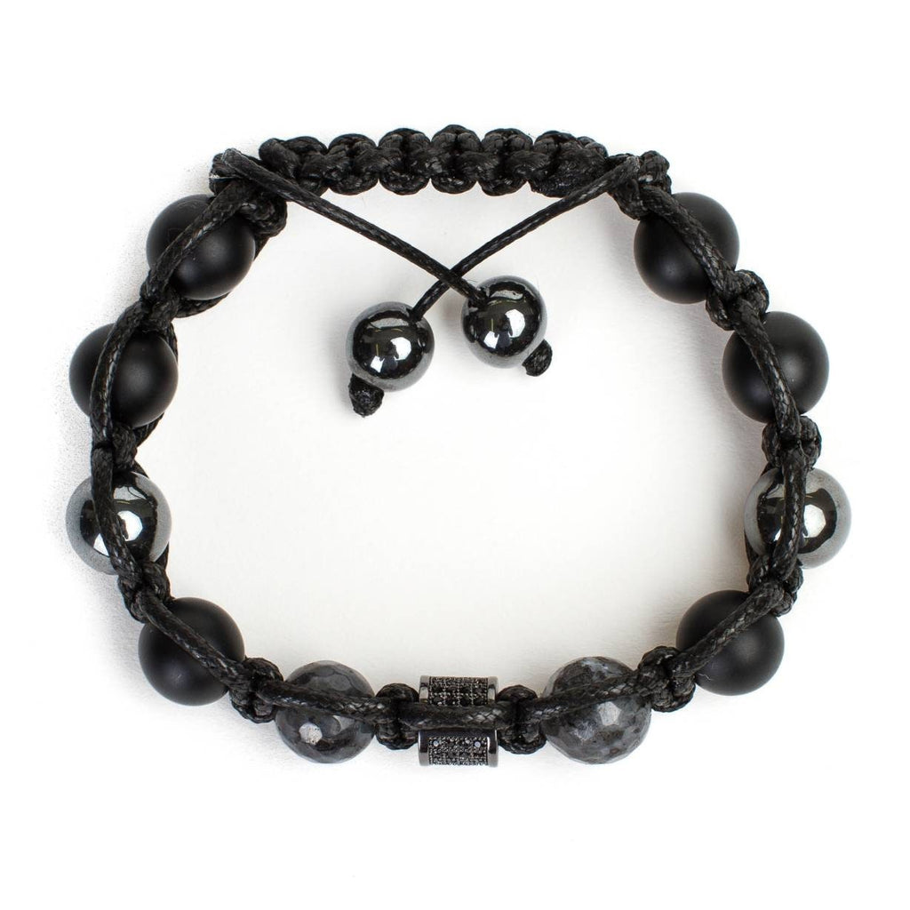 Men's bracelet diamond Black beads hematite, lavrikite, black onyx, zirconium. Gift for men
