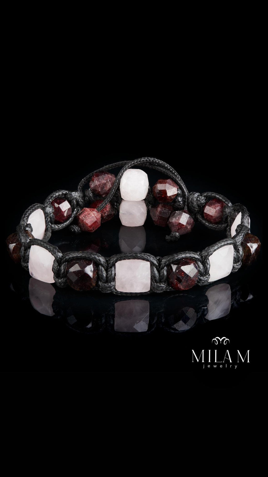 Mens Bracelet  Inner Peace Protection Talisman. Rose Quartz, Red Garnet Jewellery for him