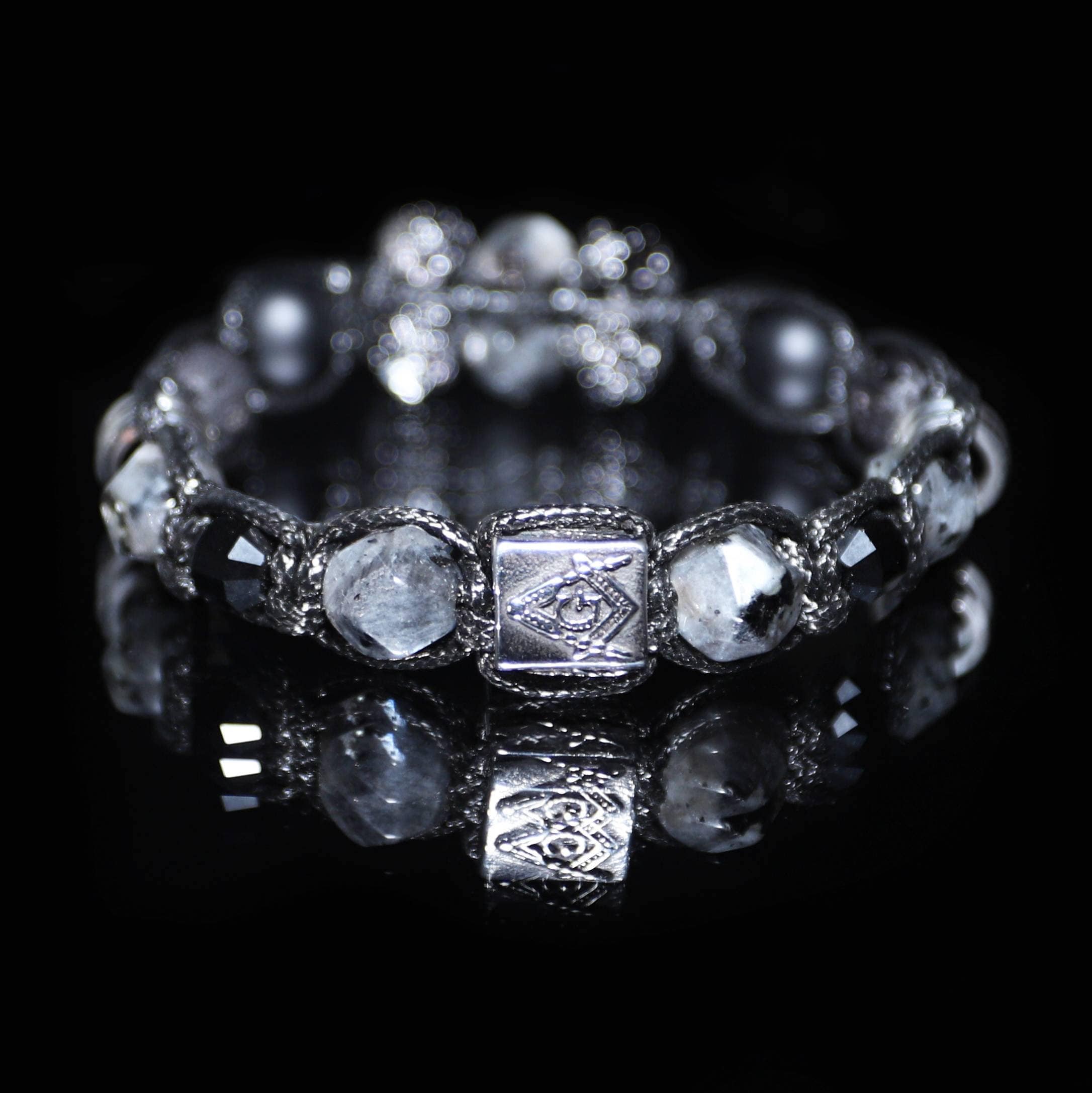 Men’s Masonic Bracelet Square and Compasses G, Black Tourmaline Bracelet for Men, Stainless Steel Bead, Freemasonry Symbol Jewelry, Handmade