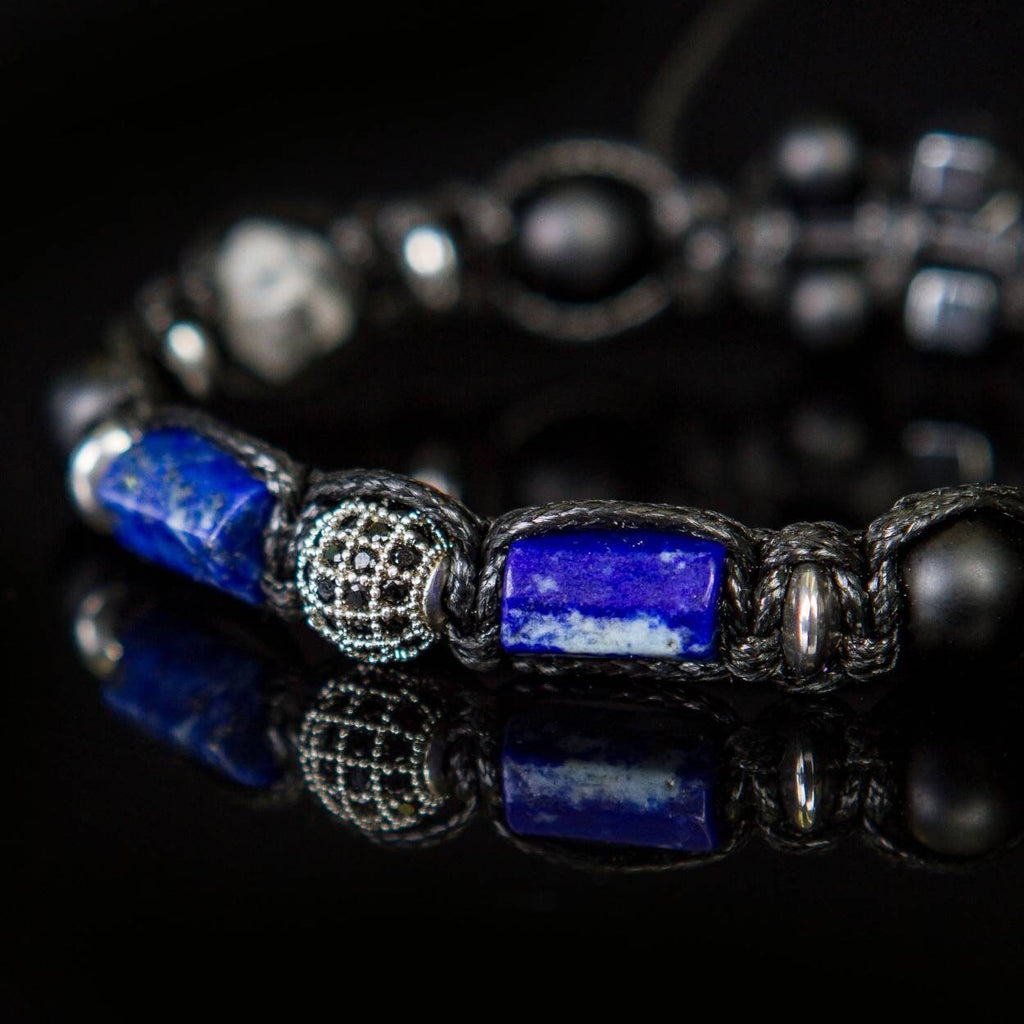 Men’s Protection Bracelet with Lapis Lazuli, Onyx, Hematite & Jasper – Clarity, Stability, Inner Strength Gift for son