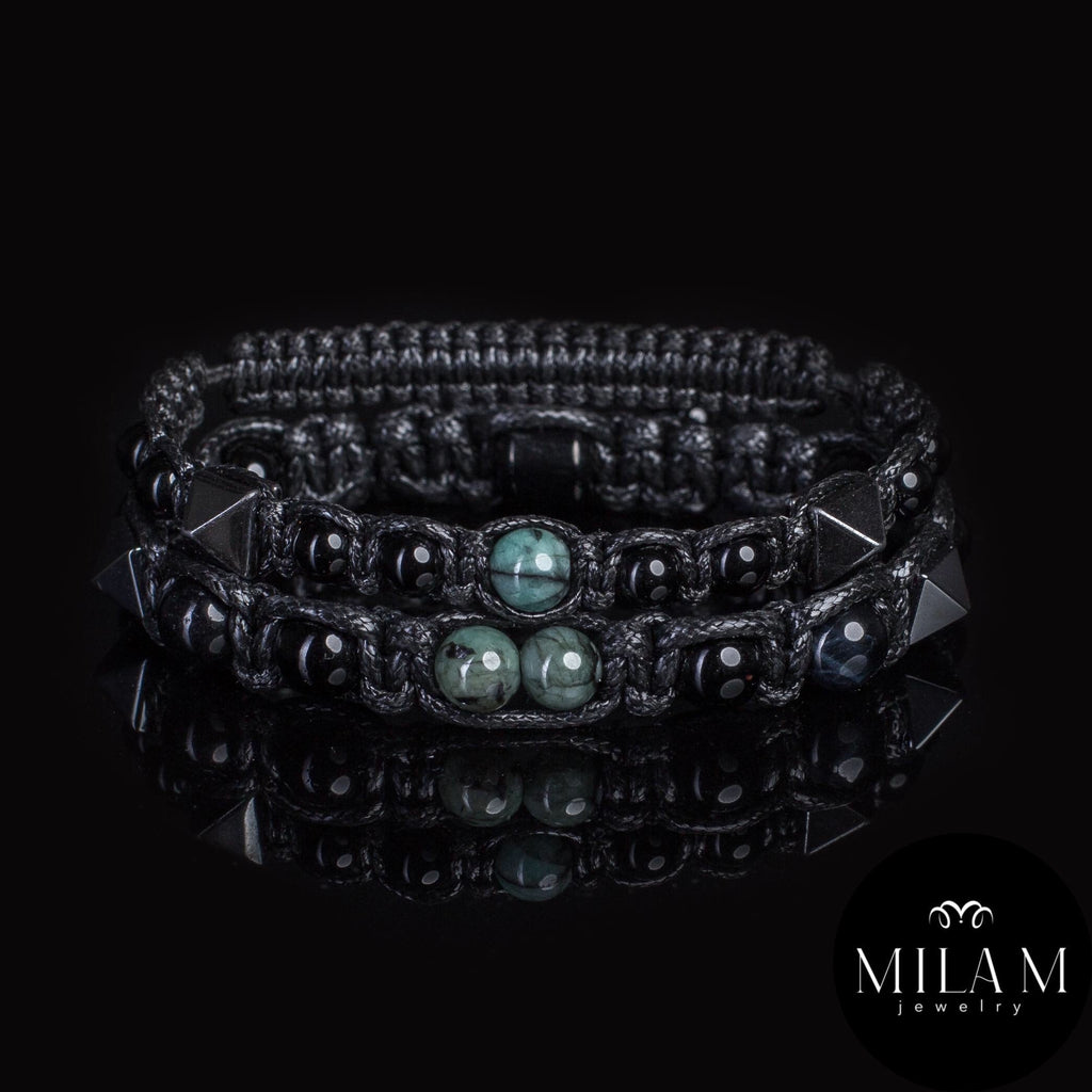 Men's bracelet with emerald, black tourmaline, hematite, blue tiger's eye. Bracelets • Matching bracelet.