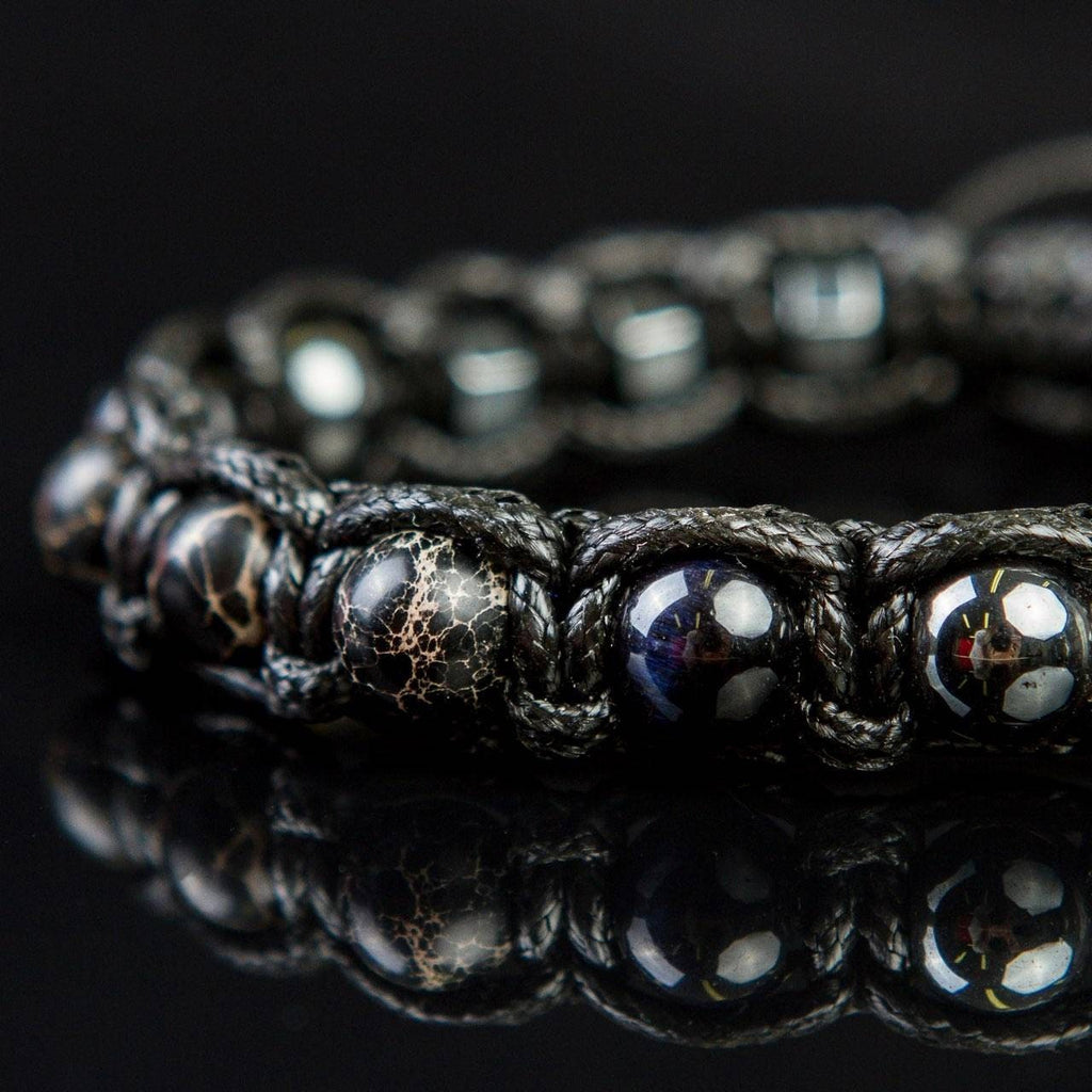 Men's Braided Bracelet: Hawk's Eye, Imperial Jasper, Hematite
