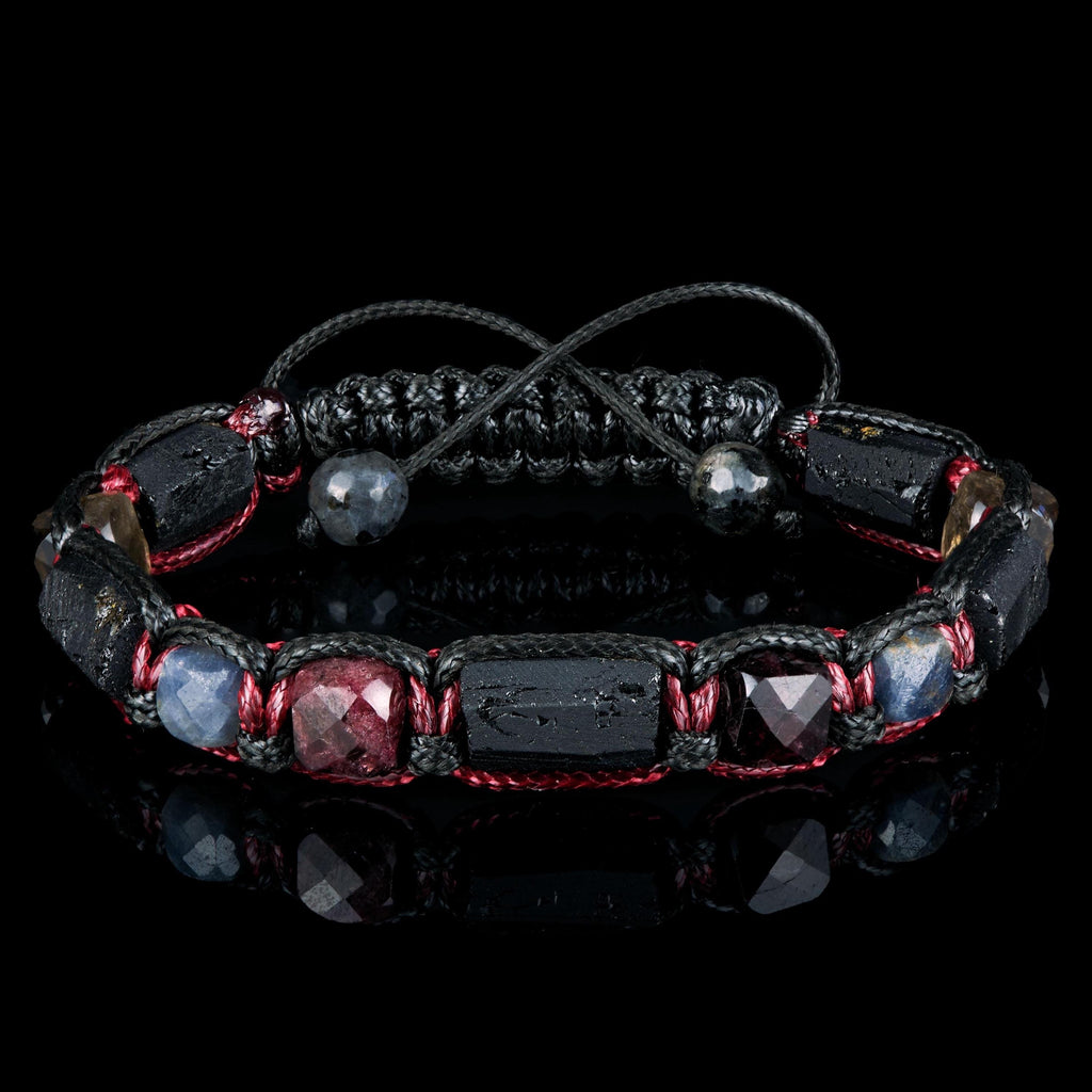 Men’s Black Tourmaline Bracelet with Real Sapphire  Garnet Gemstones – Protective Bracelet for Men, Perfect Birthday Gift for Aries