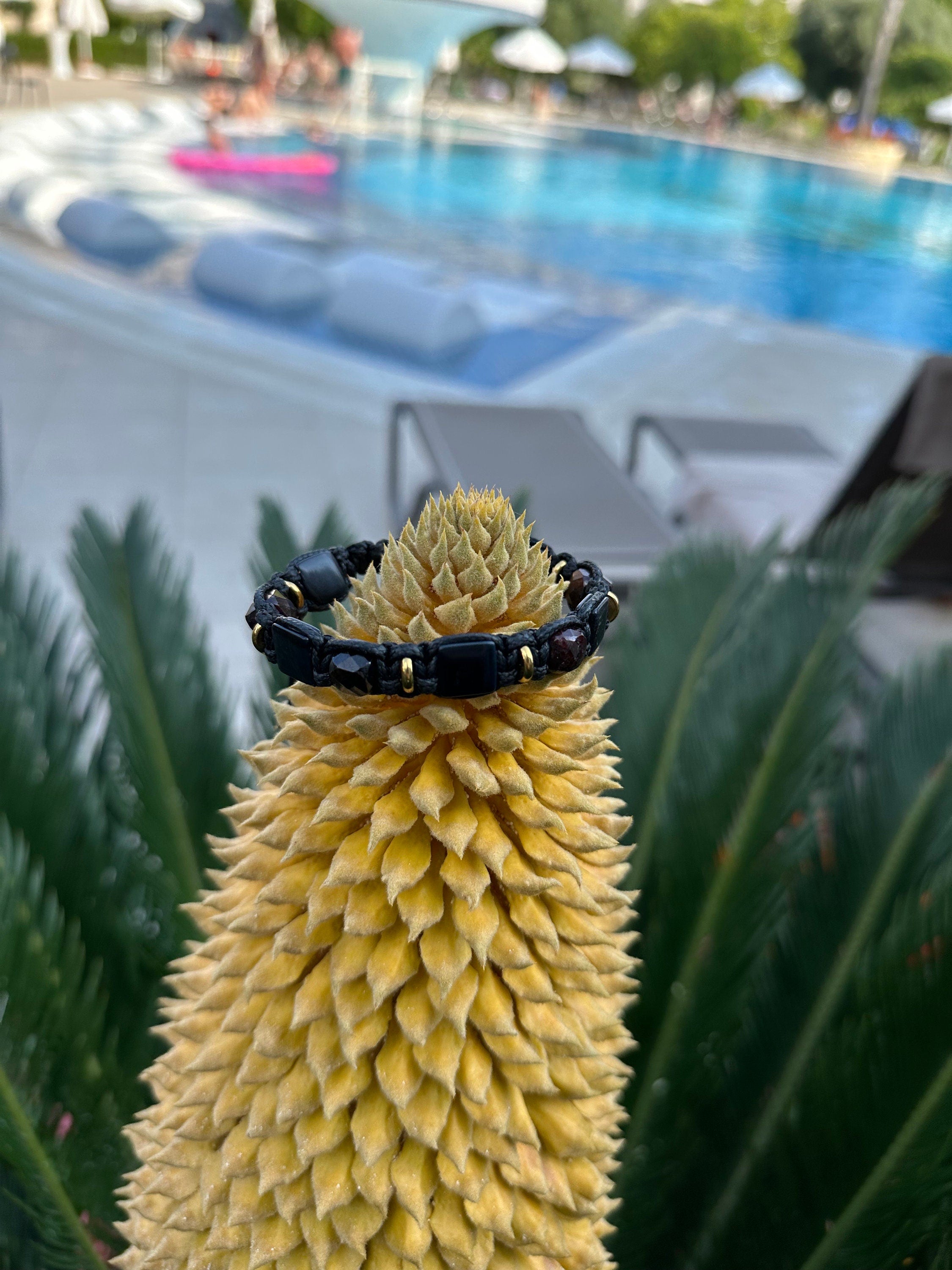Energy Protection Men Bracelet gemstone Flat beads Blue tiger eye. Garnet cubes bracelets Gold Luxury men's jewelry