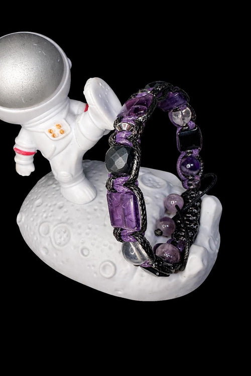 Amethyst Black Tourmaline Rose Quartz Bracelet, Handmade Gemstone Jewelry for Men