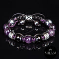 Amethyst • Black Tourmaline • Unisex Bracelet for Men and Women. Men's Bracelet. Purple-black stones, 10 mm, with metal accents.
