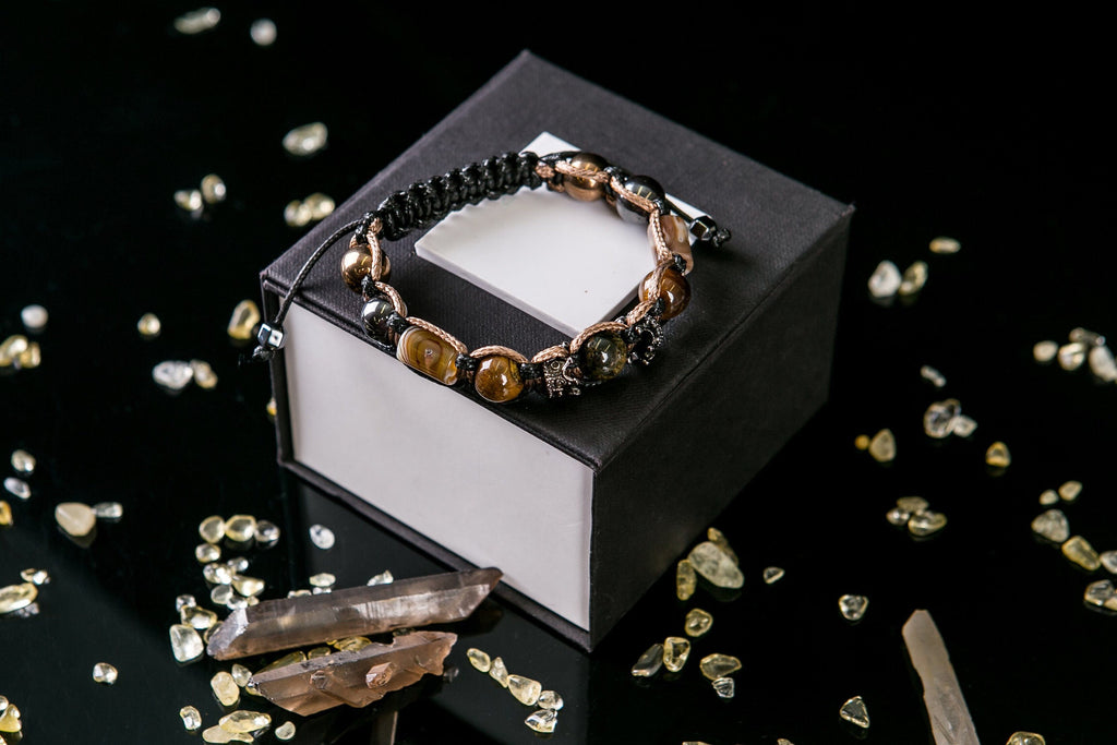 Mens Crown Bracelet Tiger Eye Hematite Black Elegant Braided Stone Bracelet 10mm Success Jewelry Gift For Boyfriend