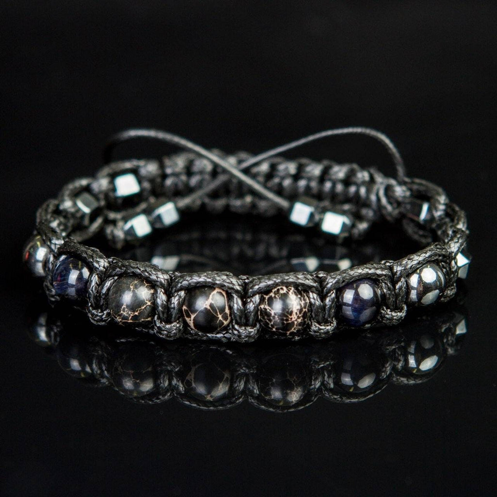 Men's Braided Bracelet: Hawk's Eye, Imperial Jasper, Hematite