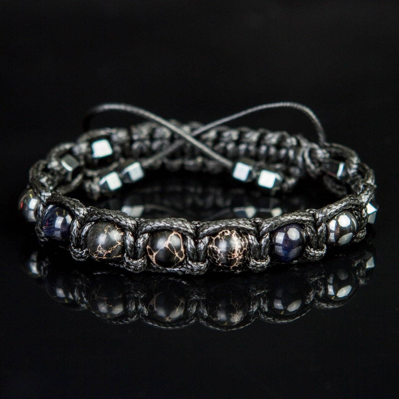 Men's Braided Bracelet: Hawk's Eye, Imperial Jasper, Hematite