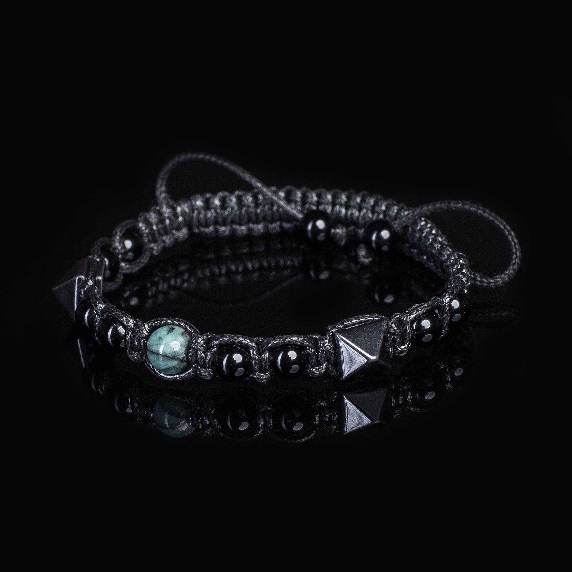 Men's bracelet with emerald, black tourmaline, hematite, blue tiger's eye. Bracelets • Matching bracelet.