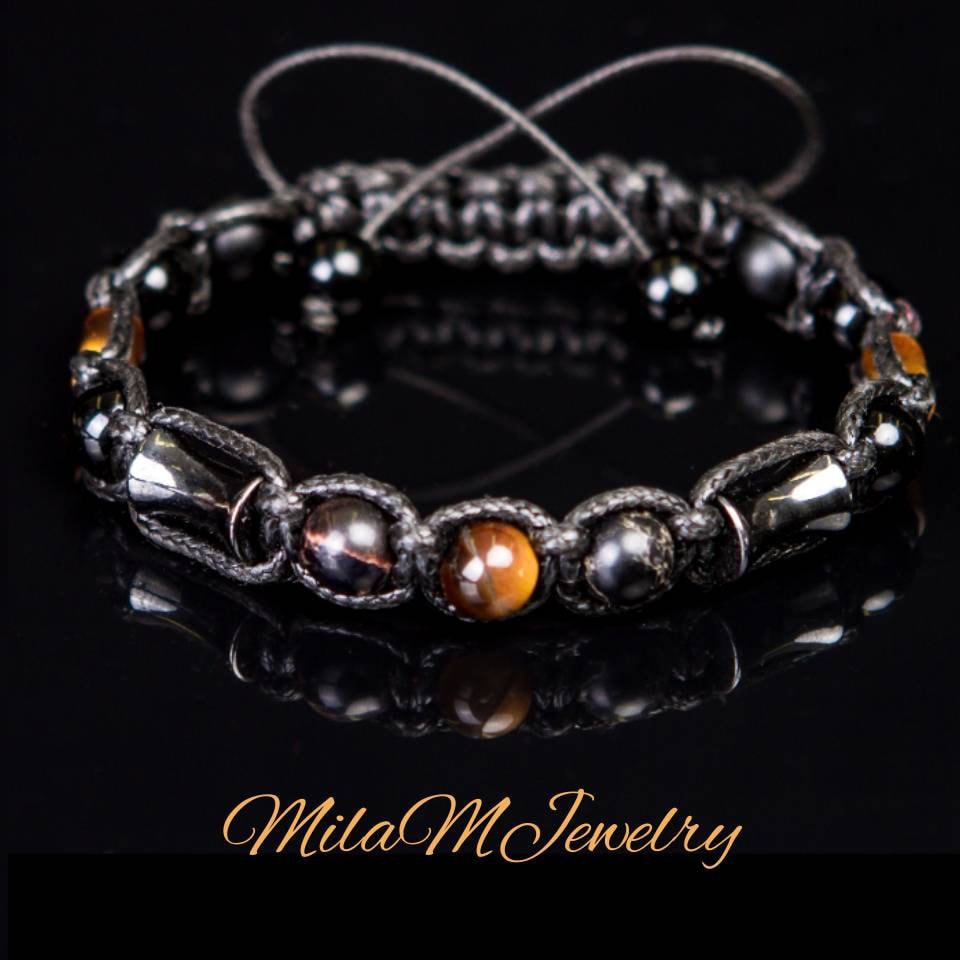Mens Tiger Eye Bracelet Fathers Day Gift Hematite Tourmaline  Black Veined Impression Jasper Protection Strength Grounding Jewelry for Dad
