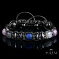Amethyst • Black Tourmaline • Unique Mens Bracelet Customizable Healing Crystal, Engraving • Protective Amulet  for Abundance Prosperity